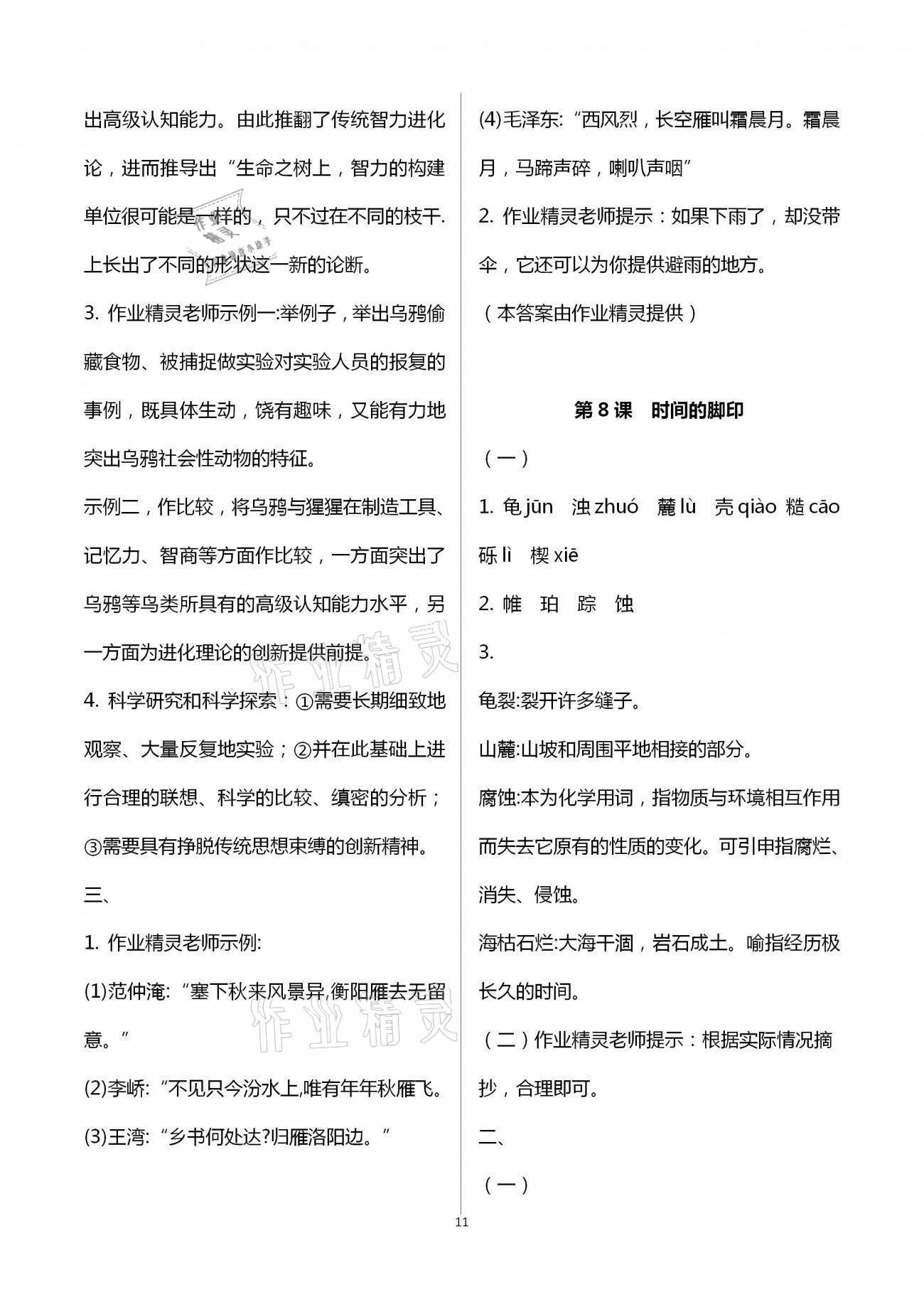 2021年知识与能力训练八年级语文下册人教版 参考答案第11页