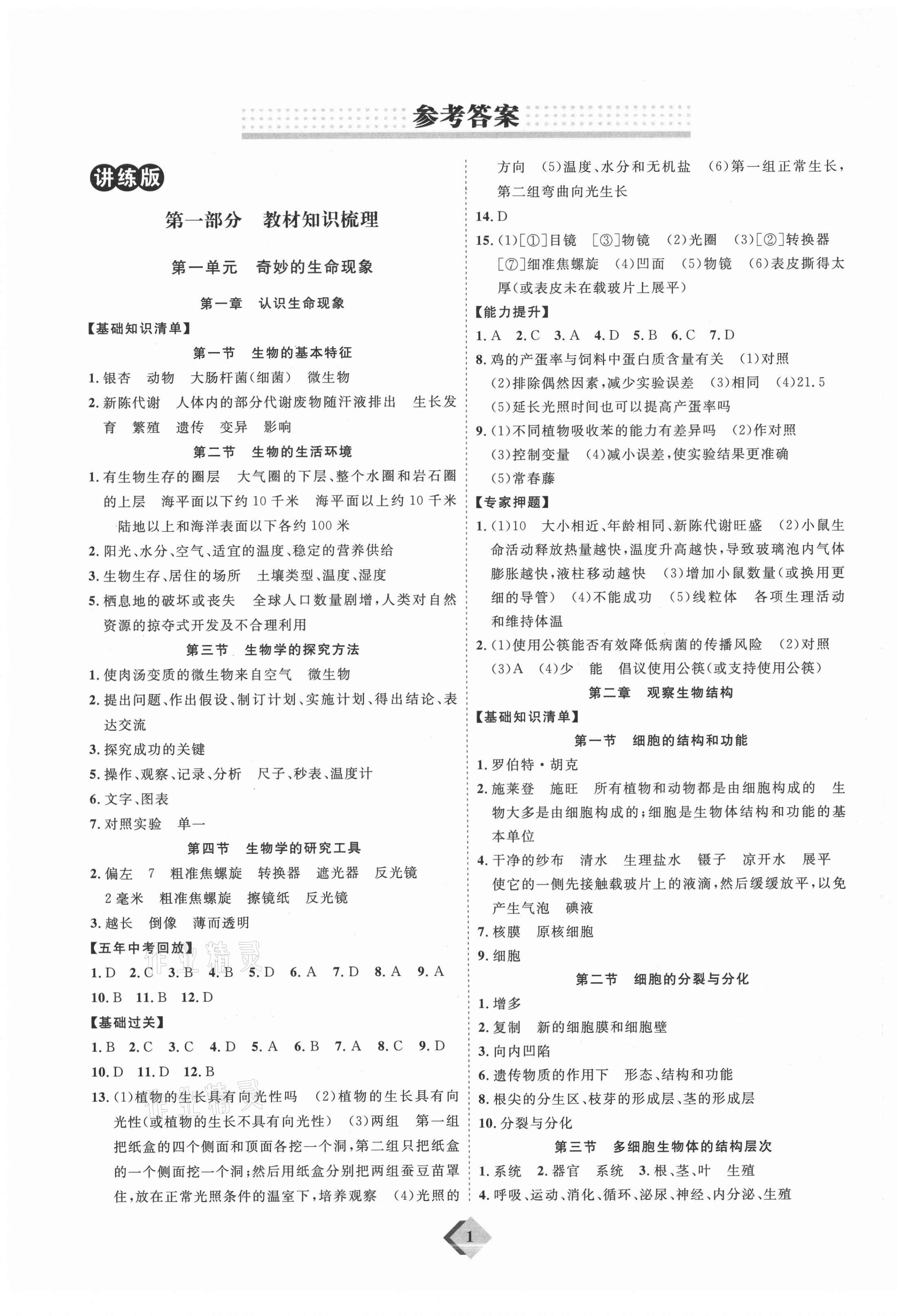 2021年优加学案赢在中考生物潍坊专版 第1页