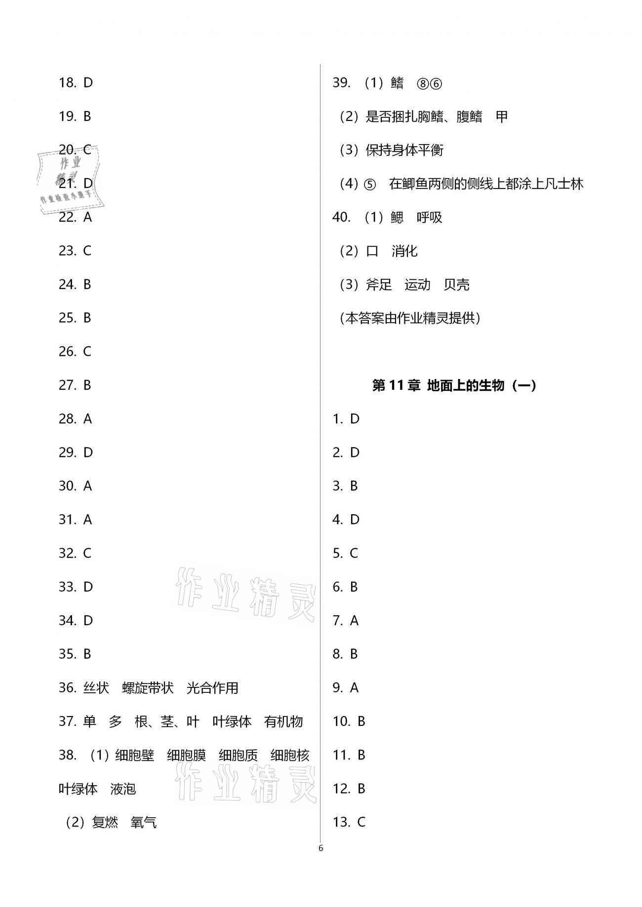 2021年阳光互动绿色成长空间七年级生物下册苏科版提优版 参考答案第6页