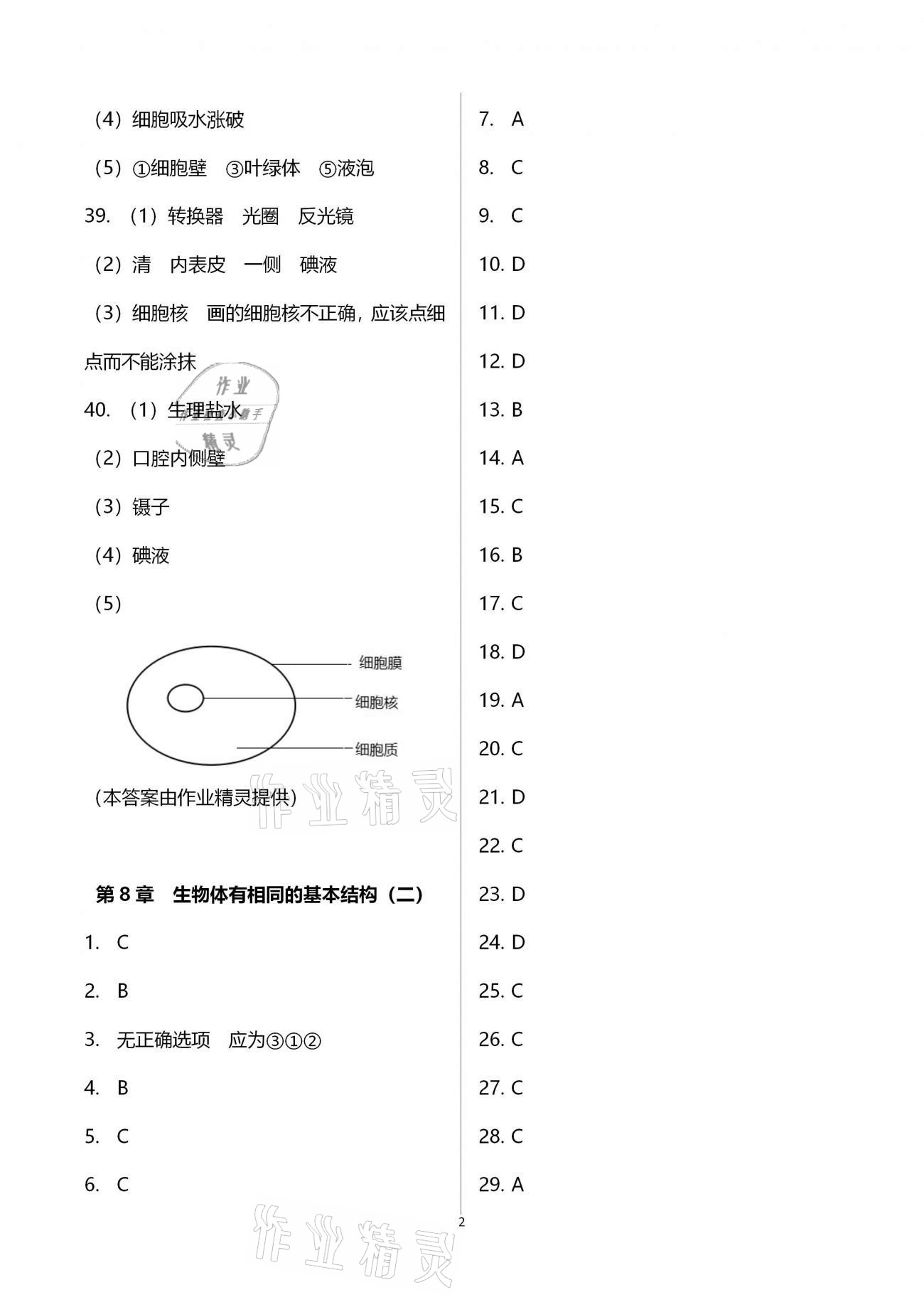 2021年阳光互动绿色成长空间七年级生物下册苏科版提优版 参考答案第2页