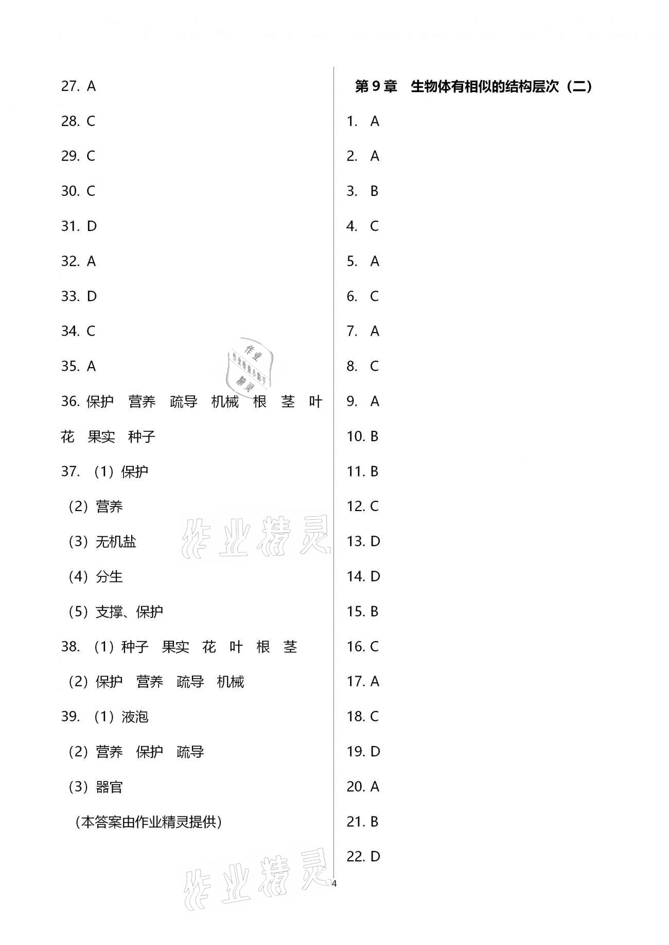 2021年阳光互动绿色成长空间七年级生物下册苏科版提优版 参考答案第4页