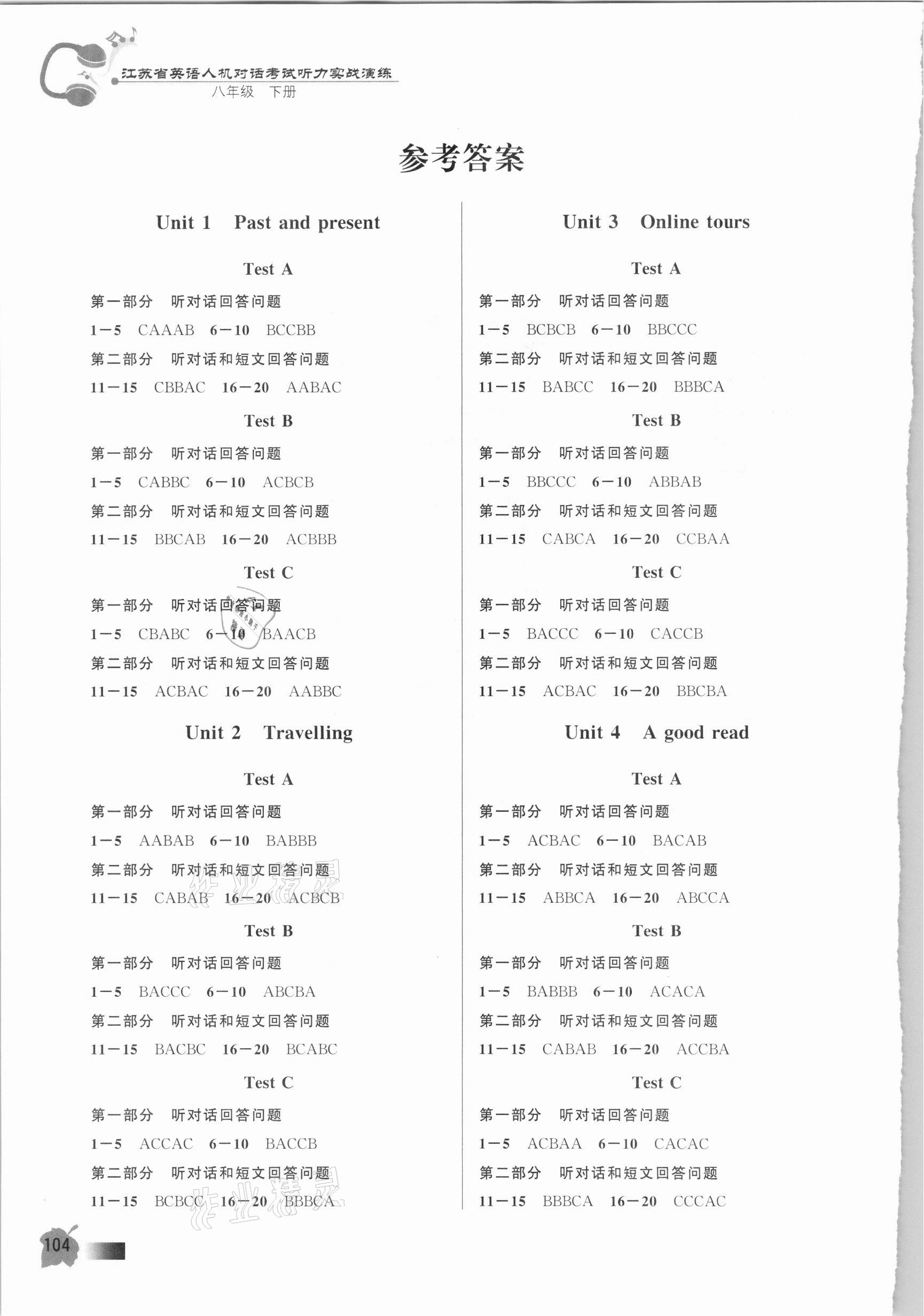 2021年江蘇省英語人機對話考試聽力實戰(zhàn)演練八年級下冊譯林版 第1頁