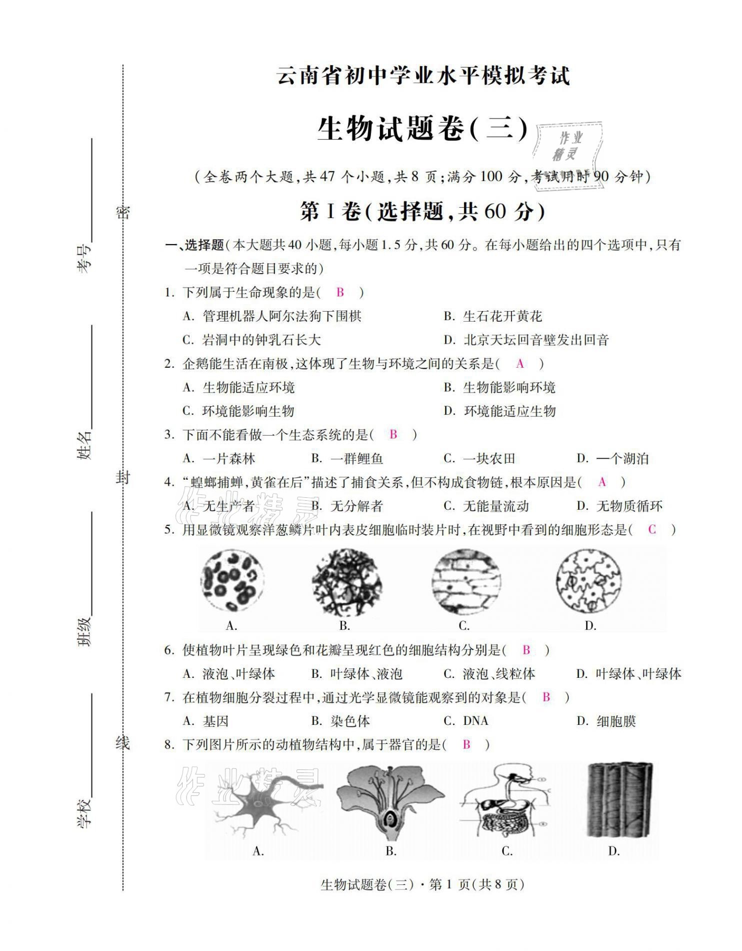 2021年本土卷生物云南專版 第17頁