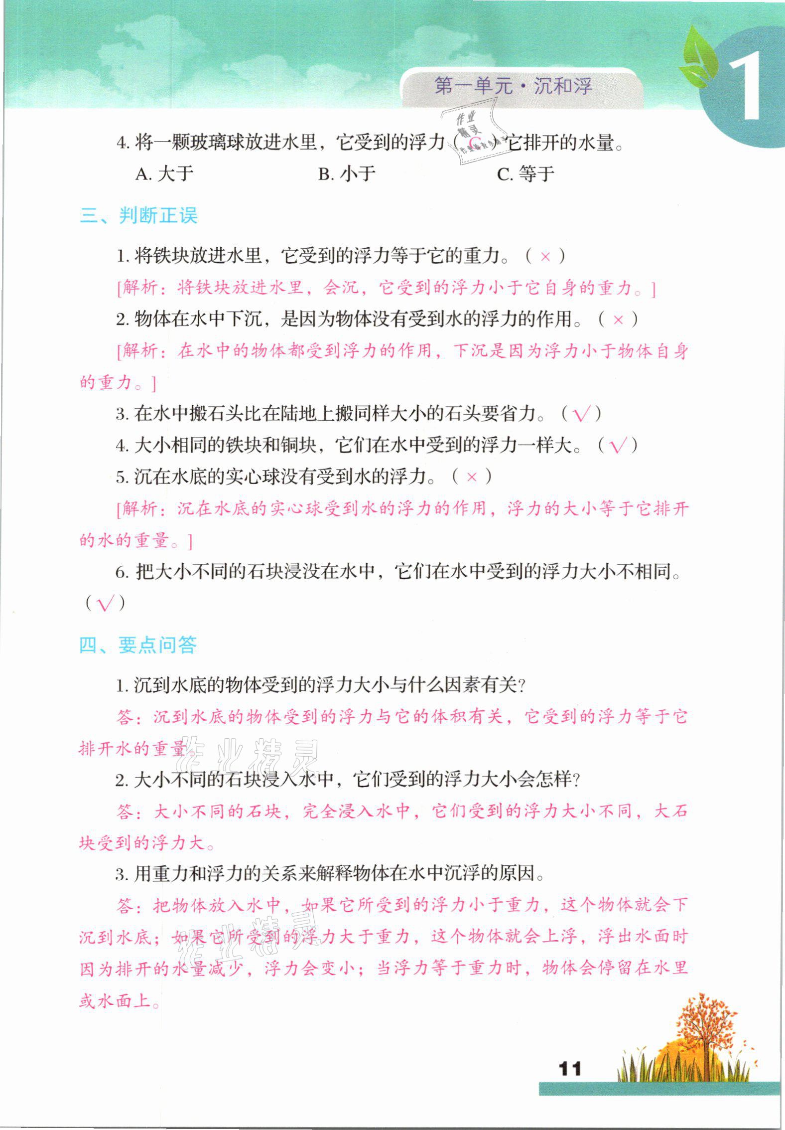 2021年科學(xué)大全一本通五年級下冊教科版浙江專版 參考答案第11頁