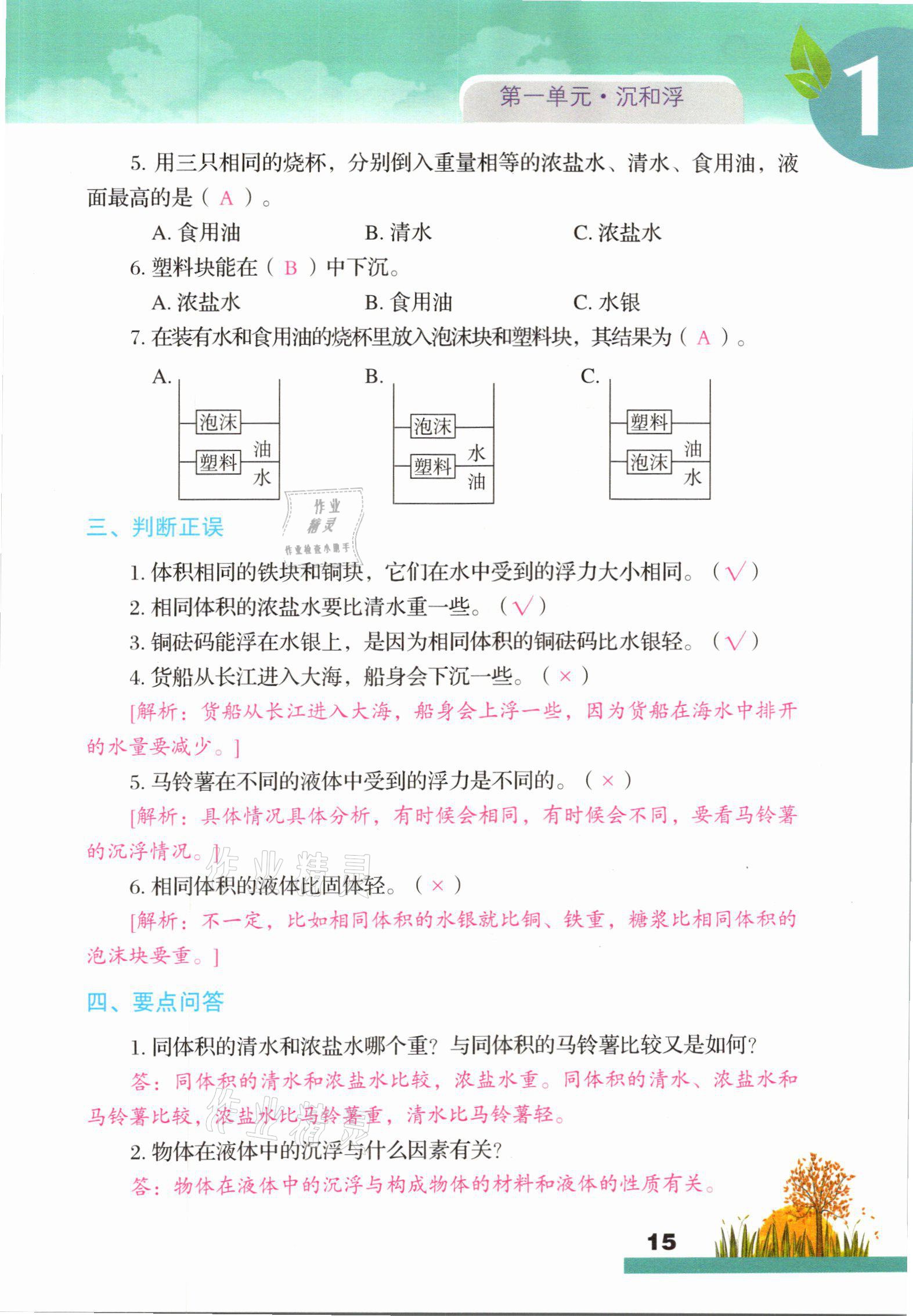 2021年科學(xué)大全一本通五年級下冊教科版浙江專版 參考答案第15頁