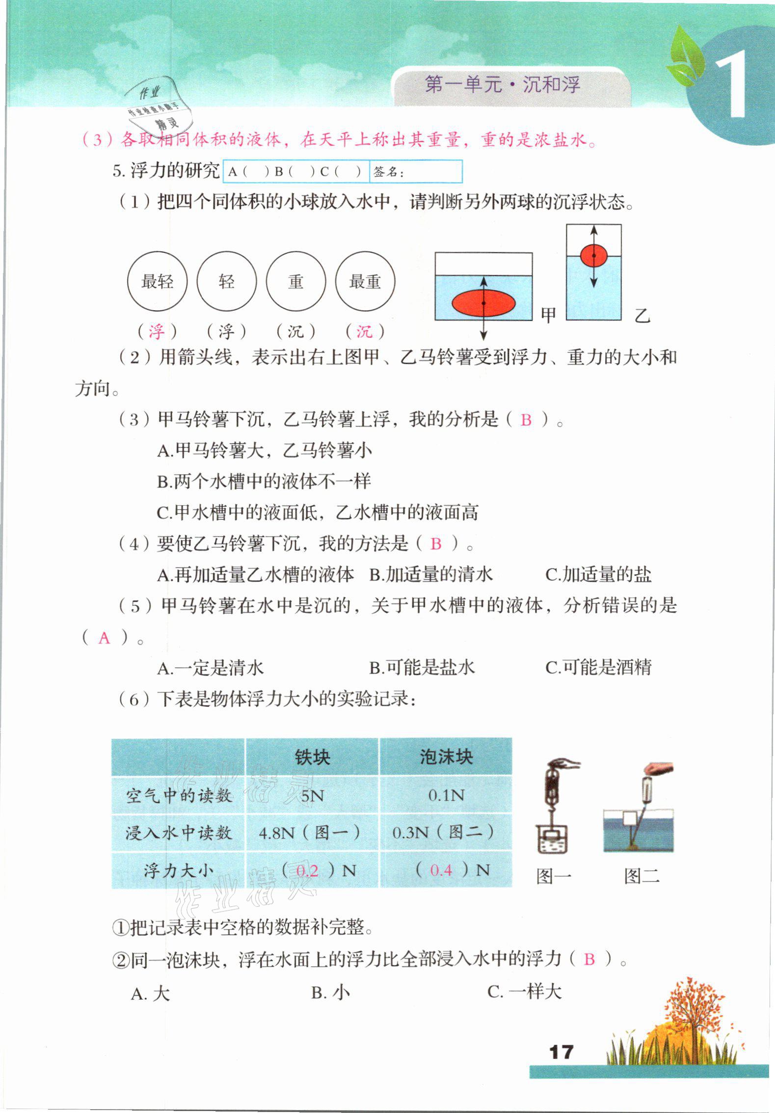 2021年科學(xué)大全一本通五年級(jí)下冊(cè)教科版浙江專版 參考答案第17頁(yè)