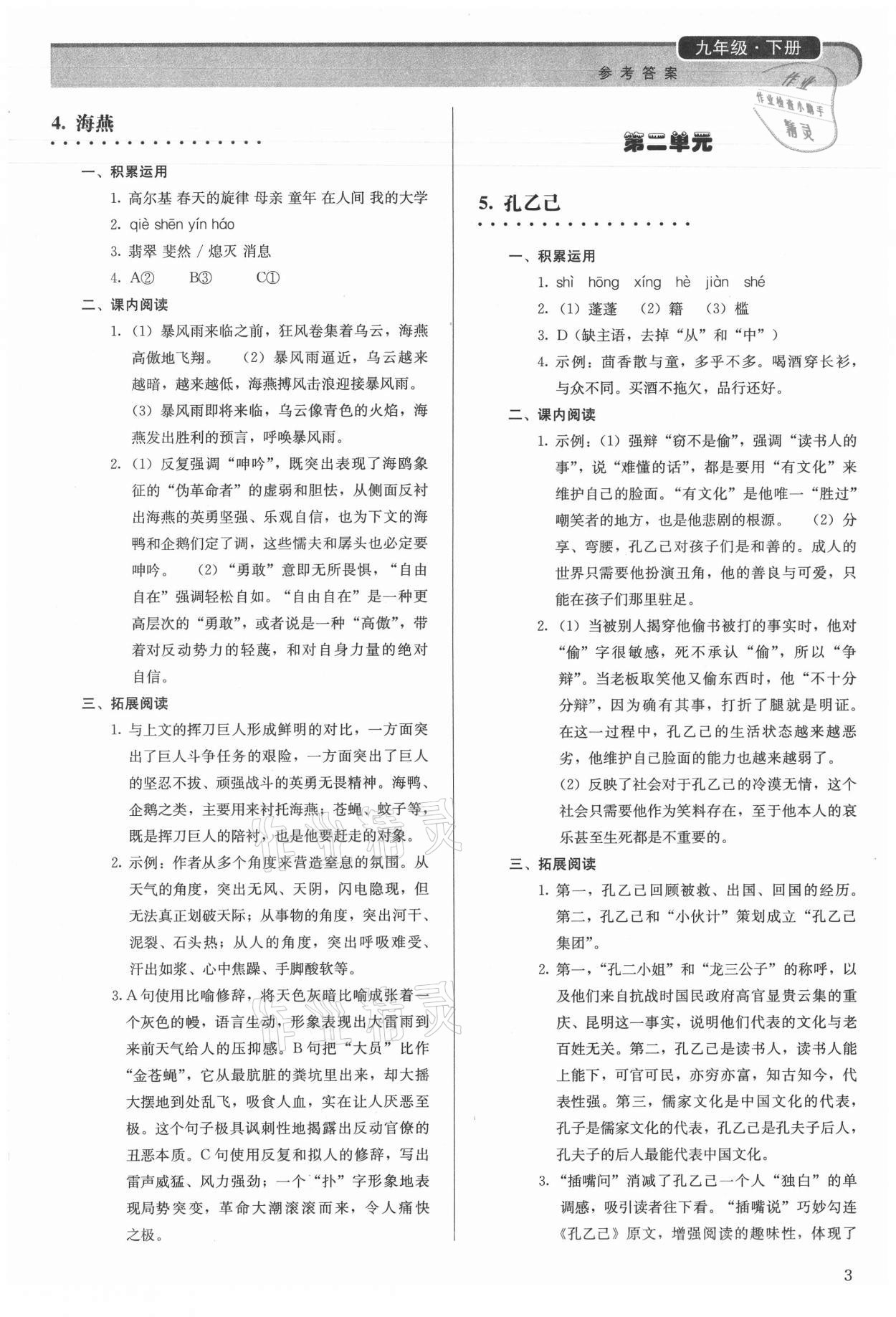 2021年补充习题九年级语文下册人教版人民教育出版社 第3页