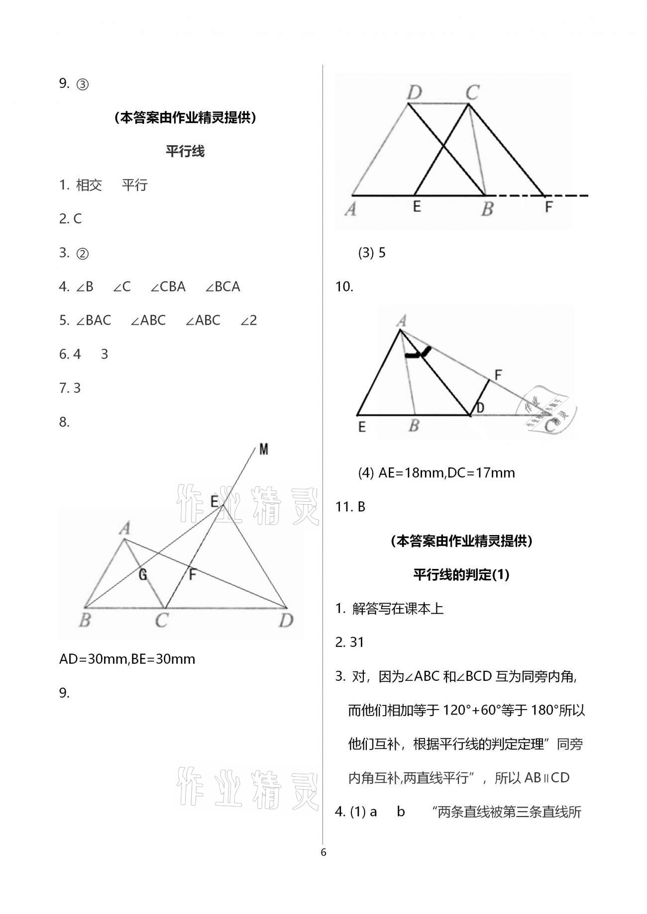 2021年初中数学活页练习七年级下册人教版福建少年儿童出版社 参考答案第6页