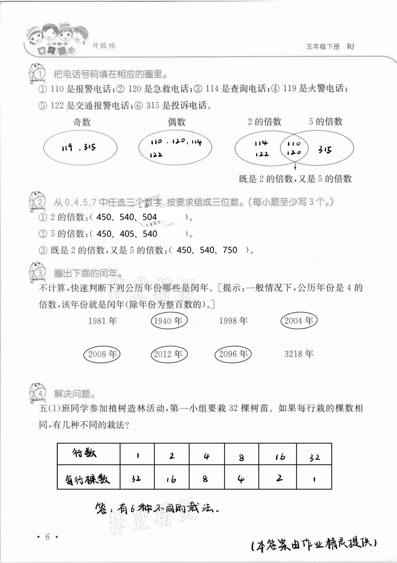 2021年口算題卡升級練五年級數(shù)學(xué)下冊人教版 第6頁