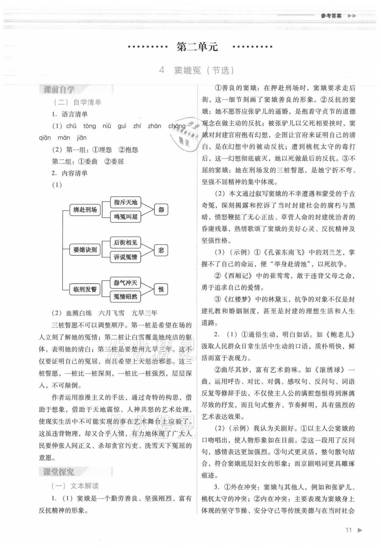 2021年普通高中新課程同步練習(xí)冊(cè)語(yǔ)文必修下冊(cè)人教版 參考答案第11頁(yè)