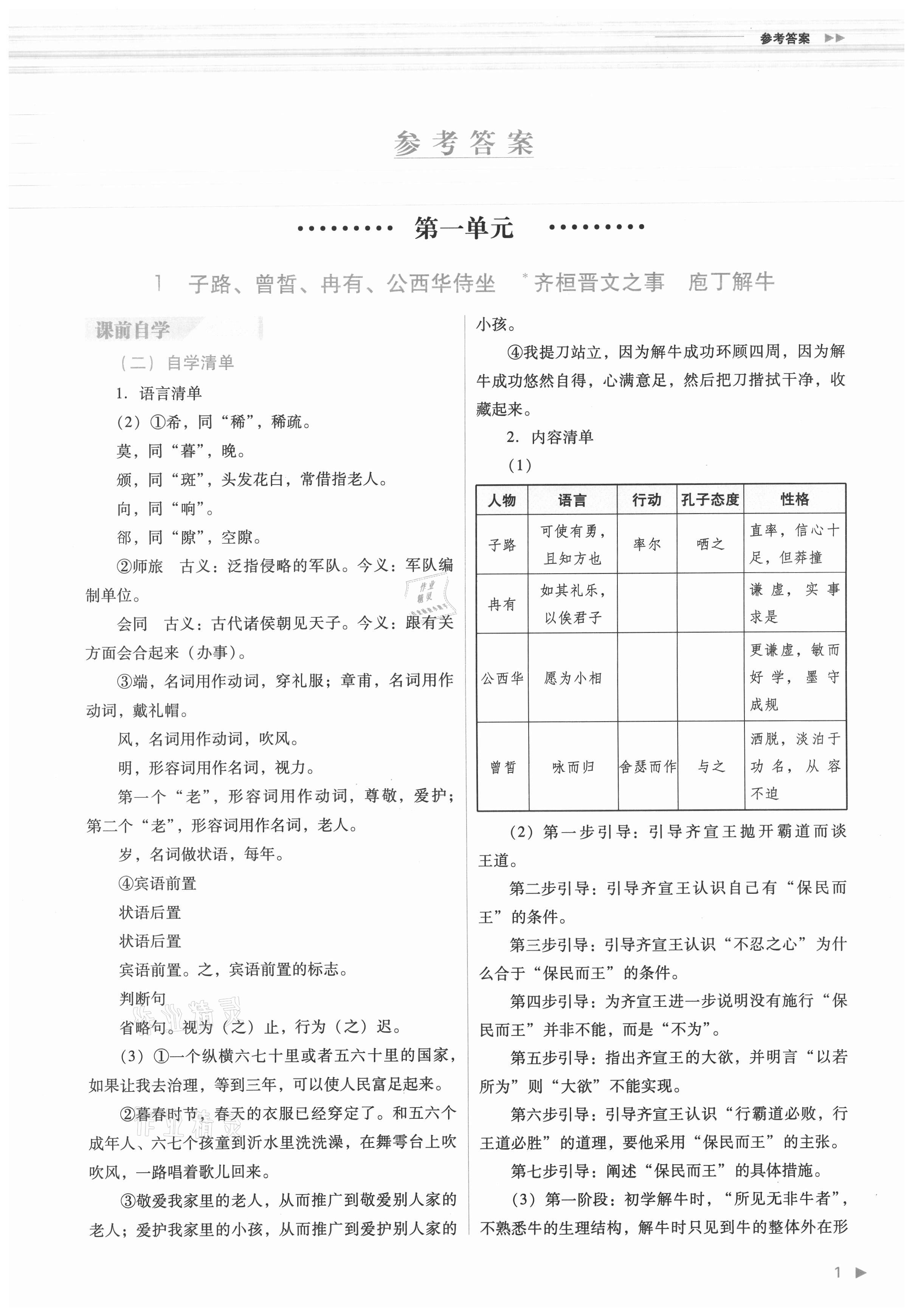 2021年普通高中新課程同步練習(xí)冊(cè)語文必修下冊(cè)人教版 參考答案第1頁