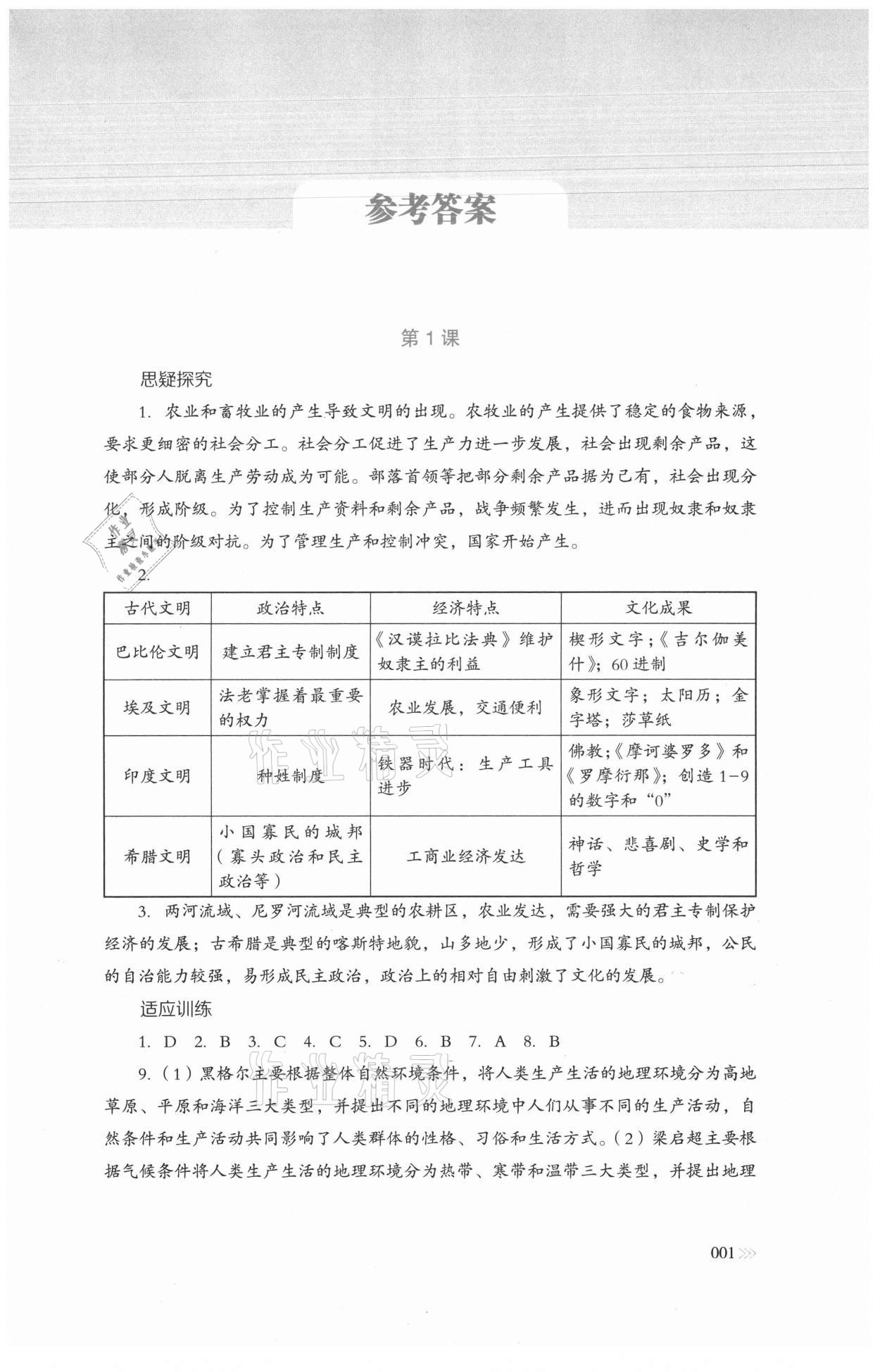 2021年中外歷史綱要同步練習(xí)冊歷史必修下冊人教版岳麓書社 參考答案第1頁