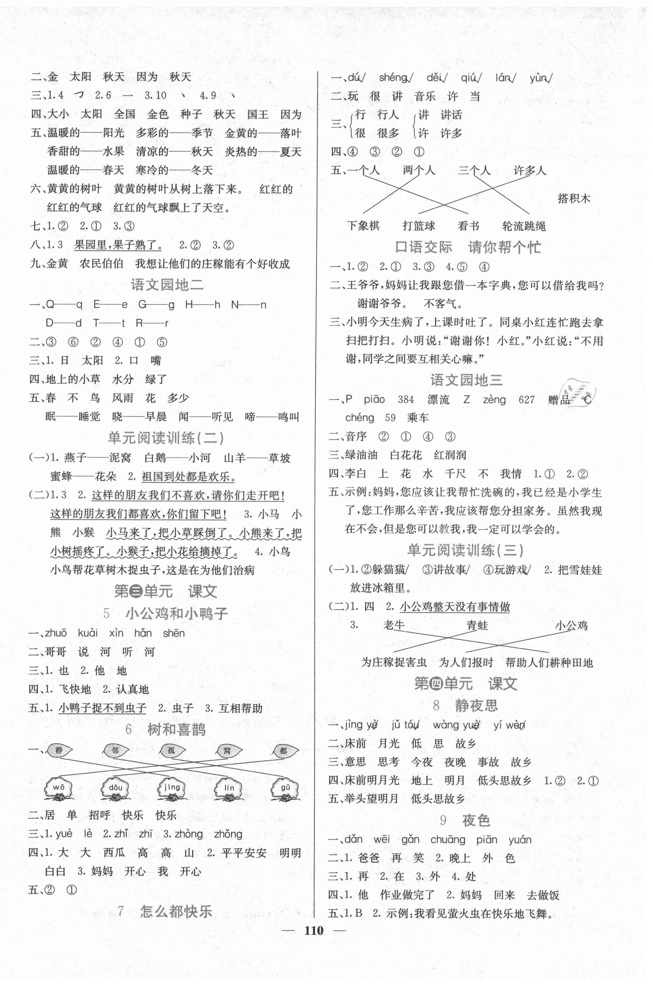 2021年课堂点睛一年级语文下册人教版湖南专版 第2页