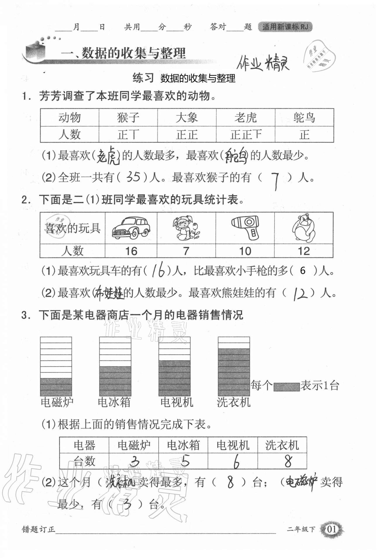 2021年1日1练口算题卡二年级下册人教版 参考答案第1页