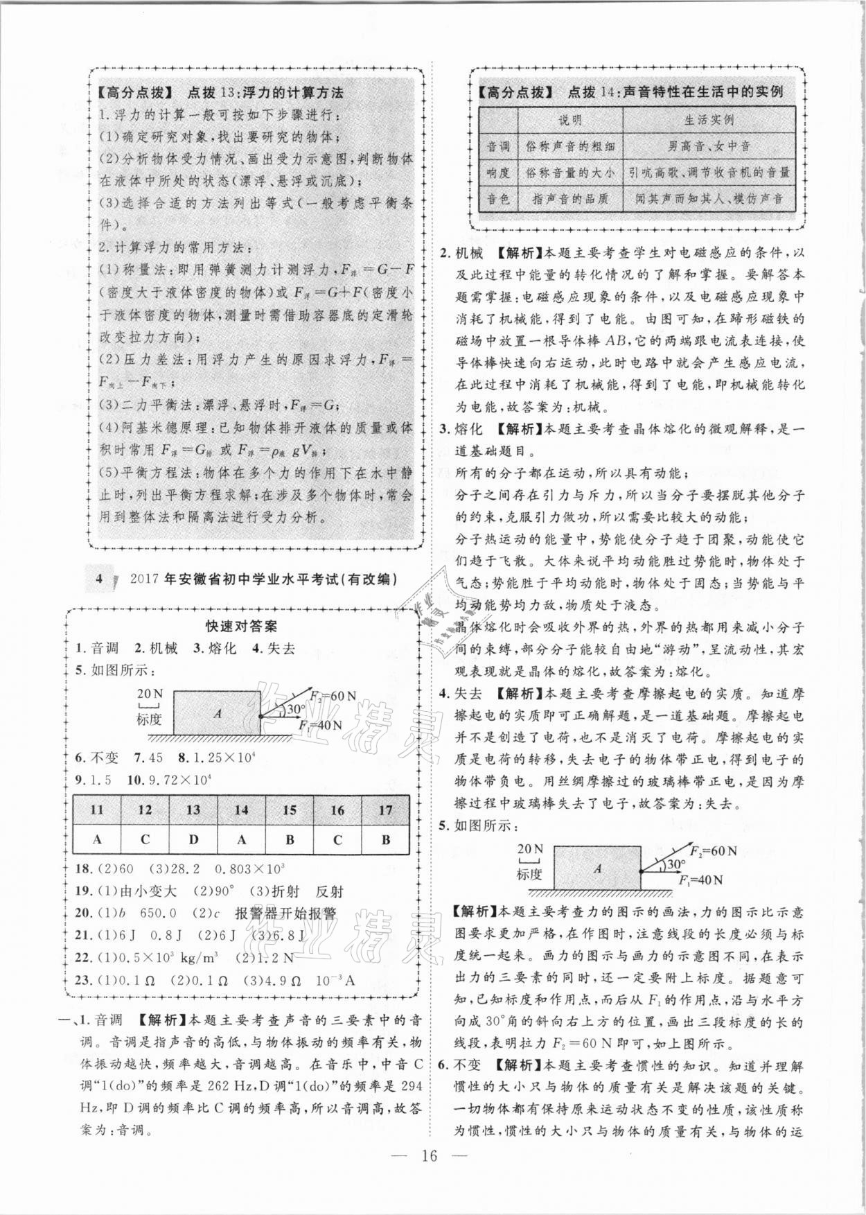 2021年秒殺中考安徽中考試題匯編物理 參考答案第16頁