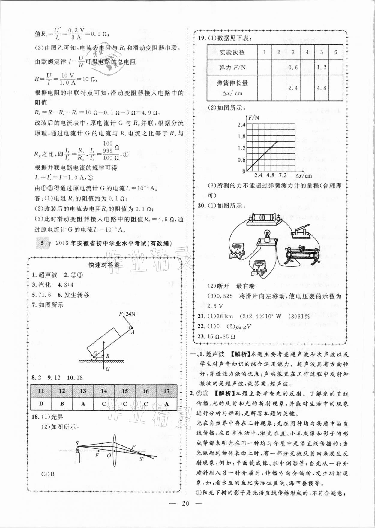 2021年秒殺中考安徽中考試題匯編物理 參考答案第20頁