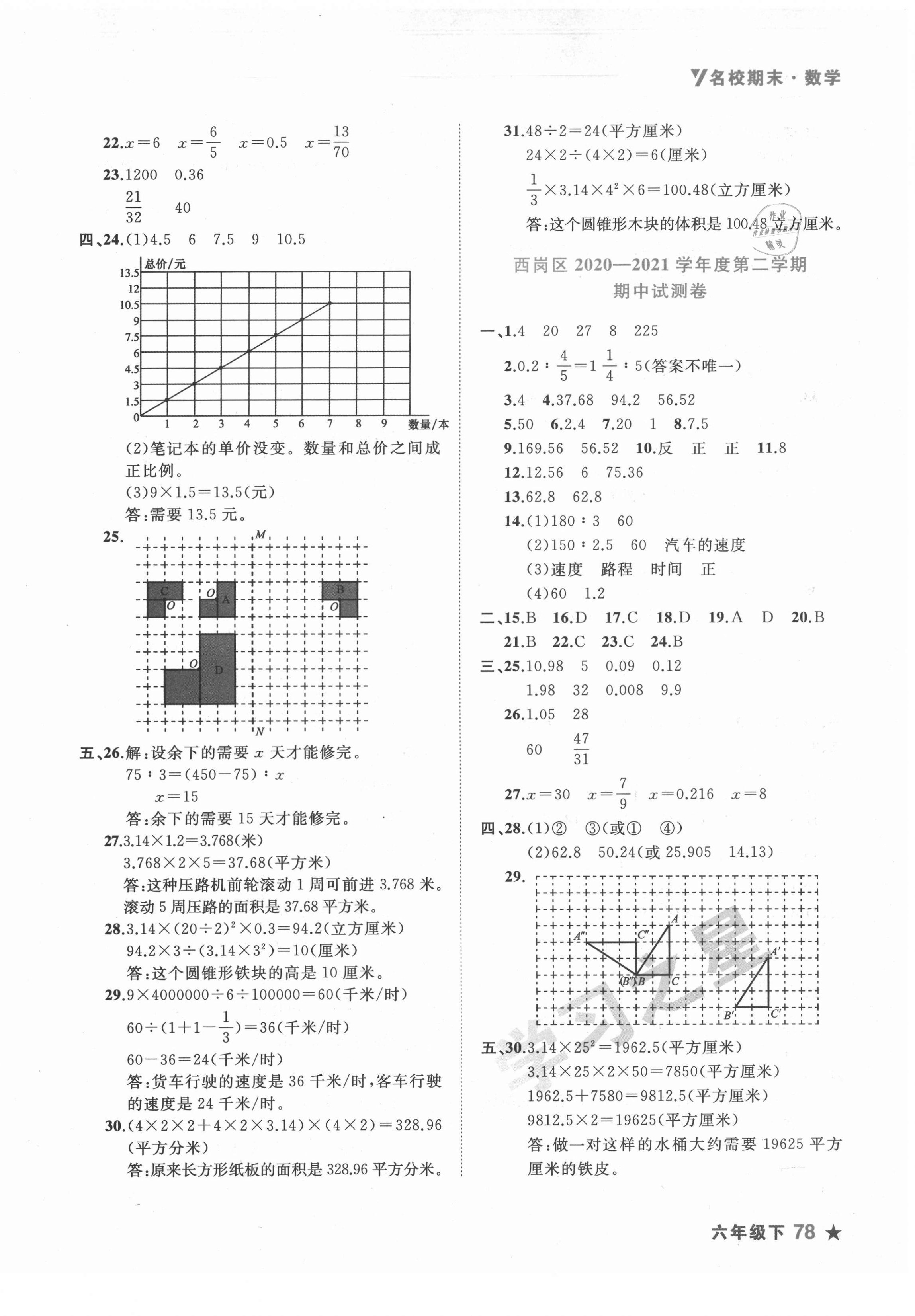 2021年名校期末六年級數學下冊北師大版大連專版 第2頁