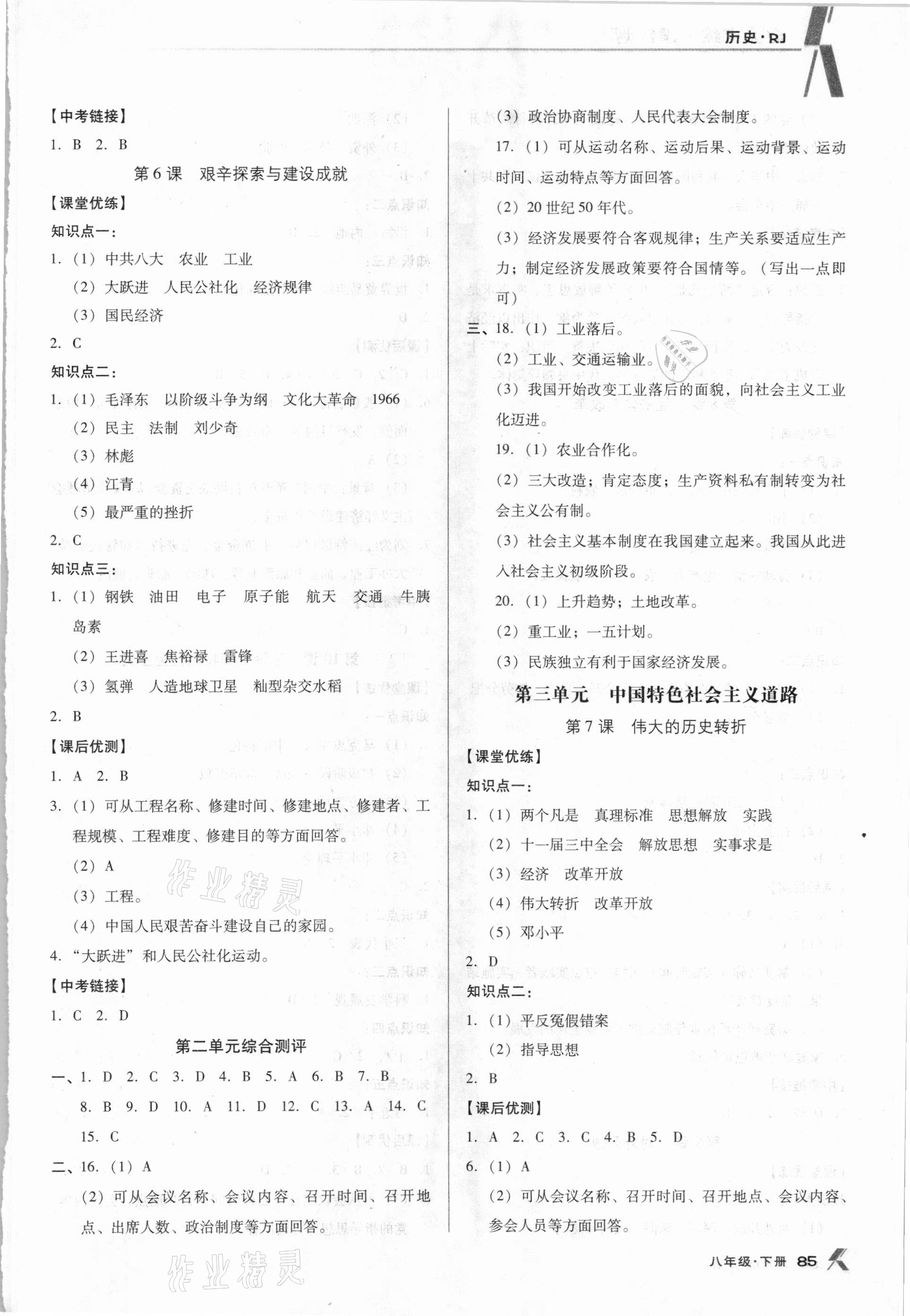 2021年全优点练课计划八年级历史下册人教版 参考答案第3页