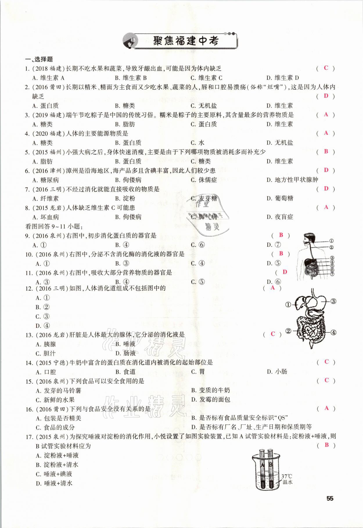 2021年聚焦中考生物福建專版 參考答案第55頁