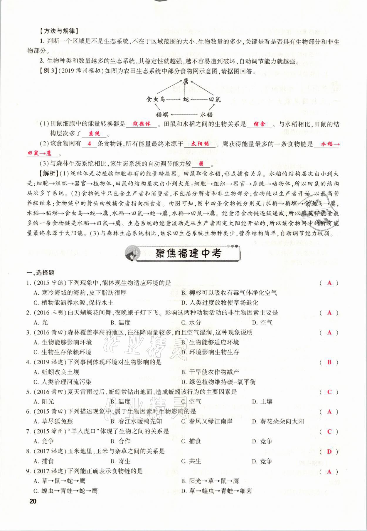 2021年聚焦中考生物福建專(zhuān)版 參考答案第20頁(yè)