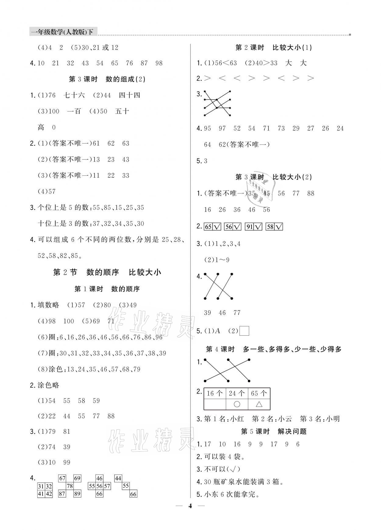 2021年提分教練一年級(jí)數(shù)學(xué)下冊(cè)人教版東莞專版 參考答案第4頁(yè)