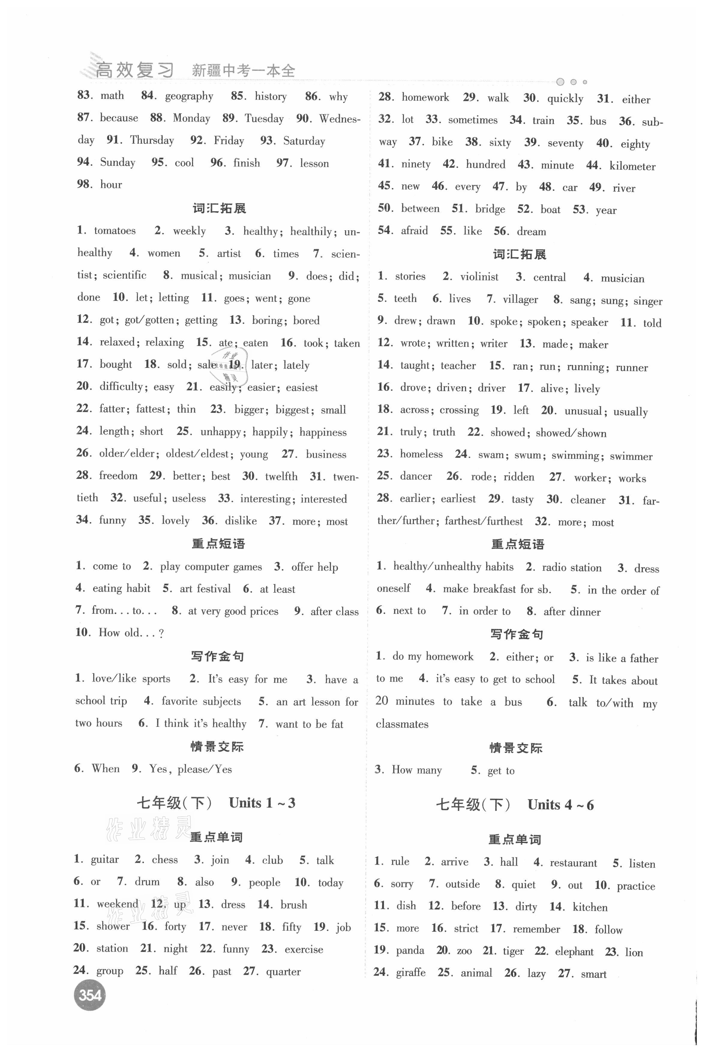 2021年高效復(fù)習(xí)新疆中考一本全英語(yǔ) 參考答案第2頁(yè)