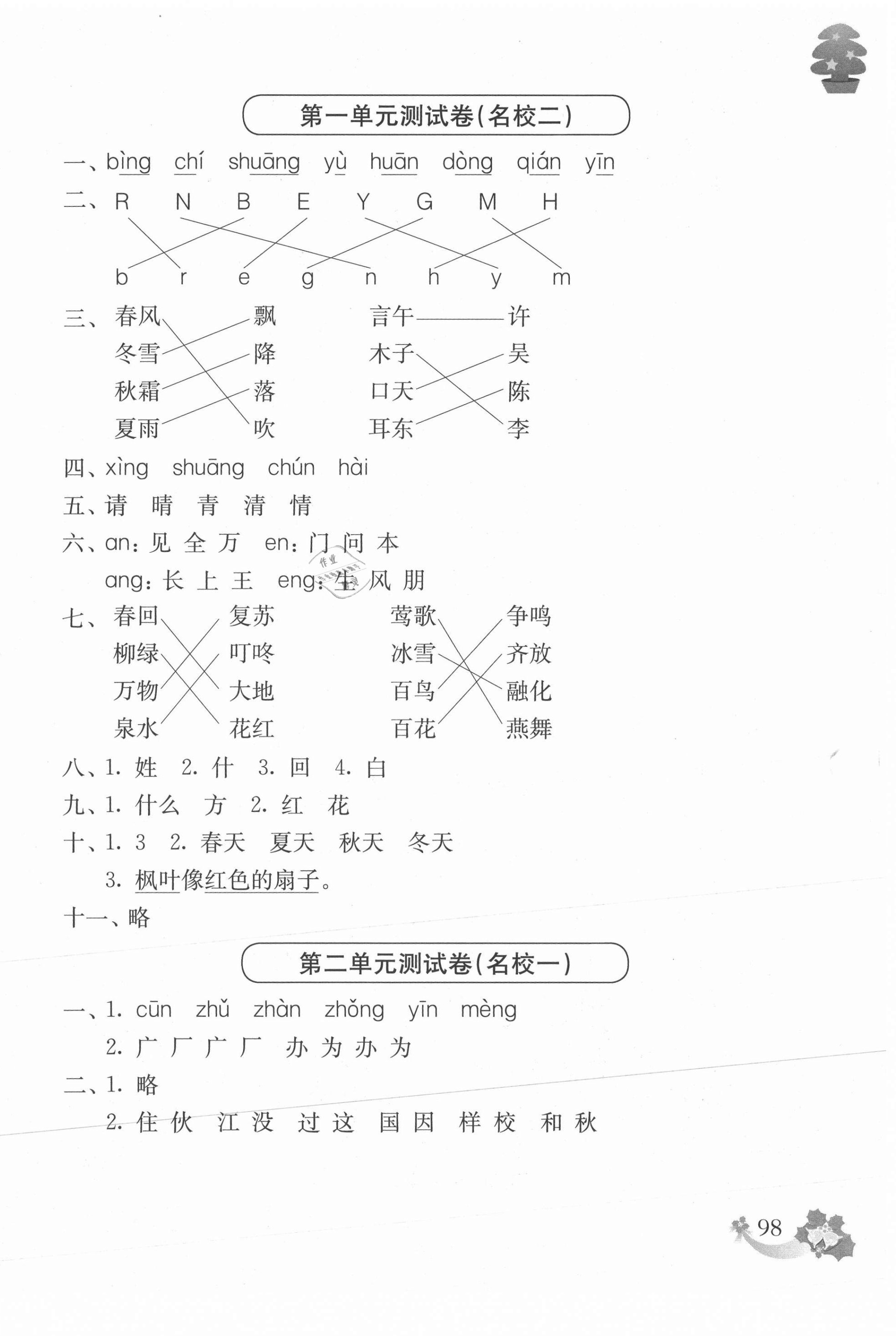 2021年上海名校名卷一年級(jí)語(yǔ)文第二學(xué)期人教版 參考答案第2頁(yè)