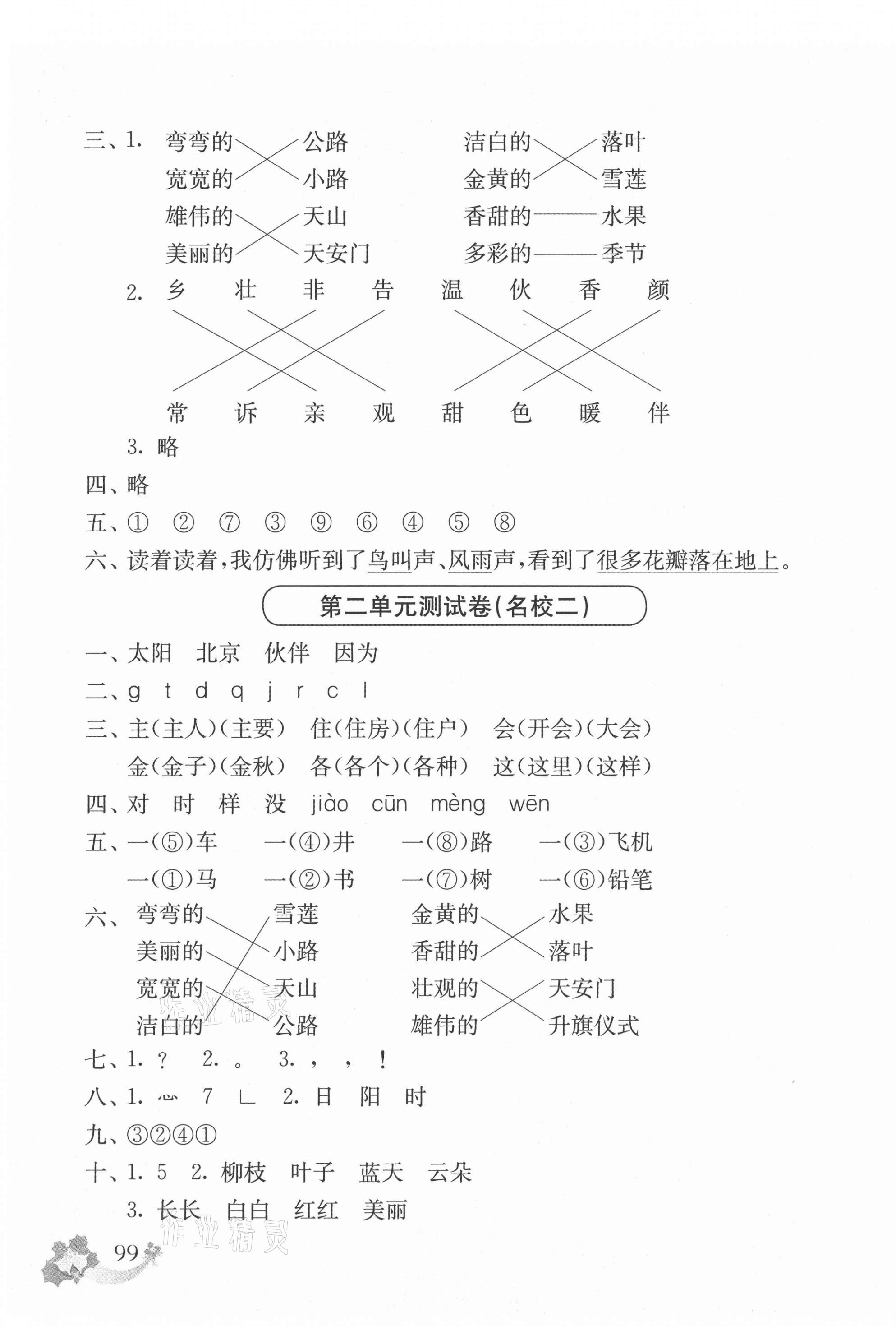 2021年上海名校名卷一年級(jí)語文第二學(xué)期人教版 參考答案第3頁