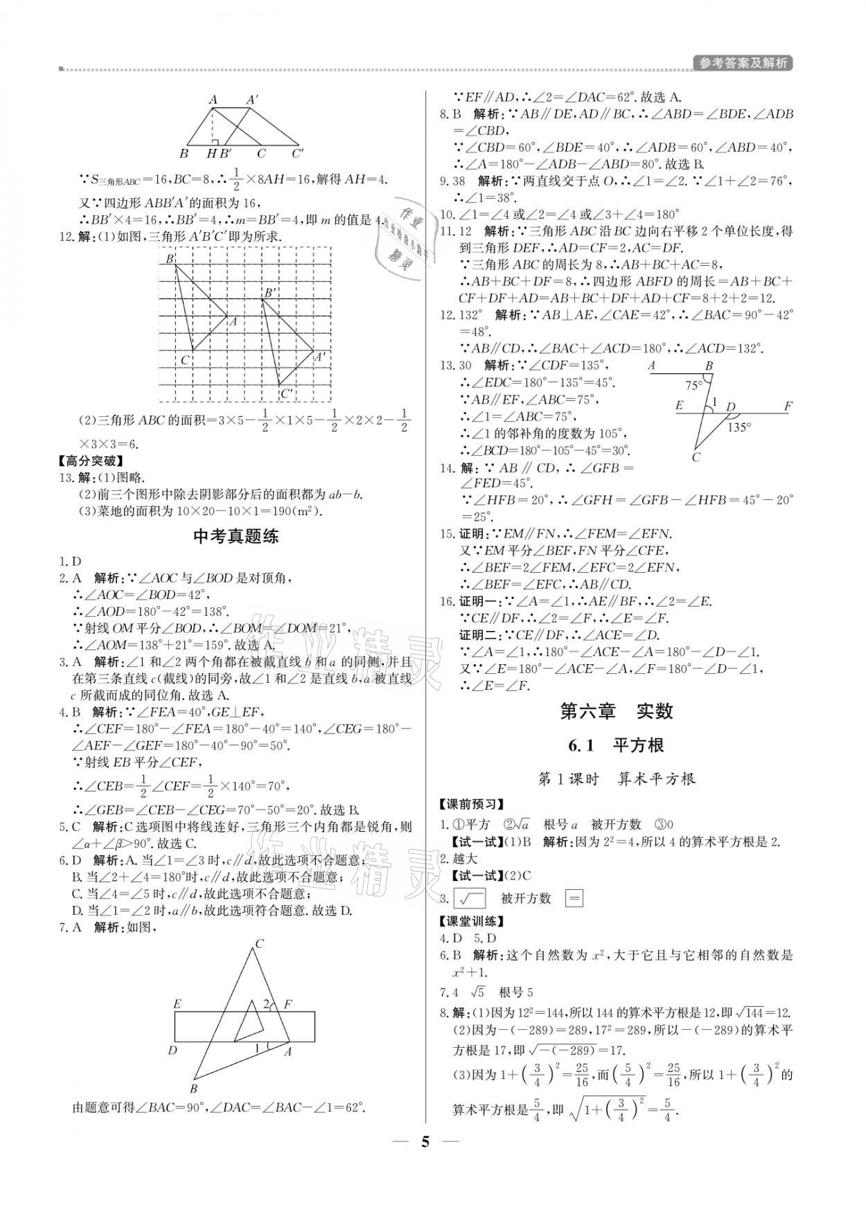 2021年提分教練七年級數(shù)學(xué)下冊人教版東莞專版 參考答案第5頁