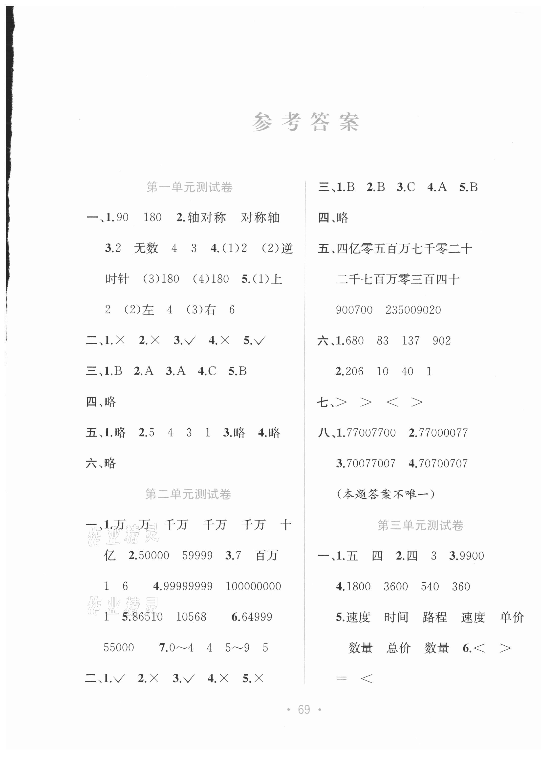 2021年全程檢測單元測試卷四年級數(shù)學(xué)下冊蘇教版B 第1頁