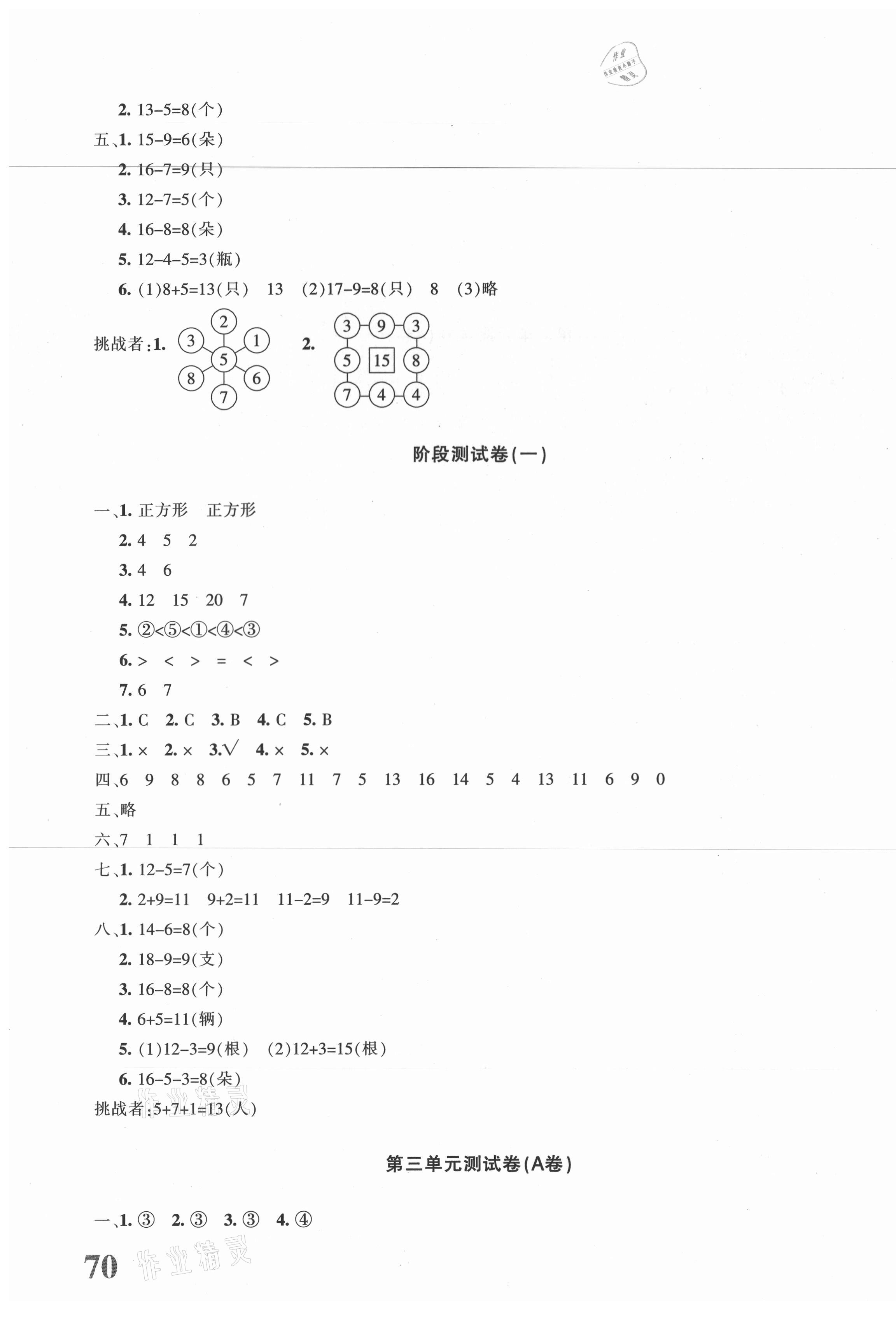 2021年優(yōu)學(xué)1+1評(píng)價(jià)與測(cè)試一年級(jí)數(shù)學(xué)下冊(cè)人教版 參考答案第3頁(yè)