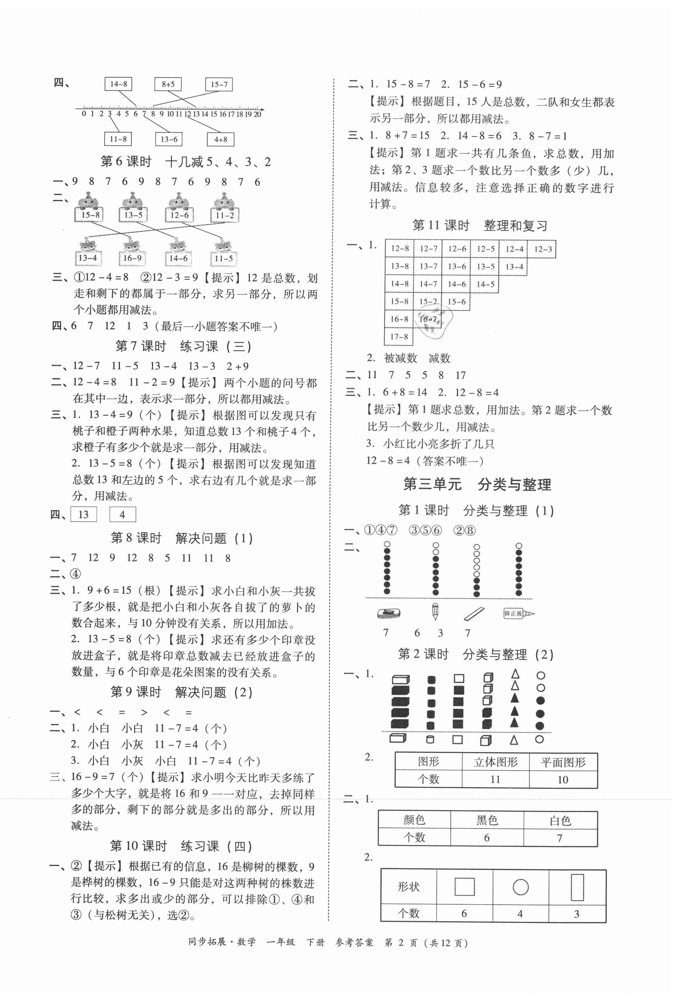 2021年同步拓展一年級數學下冊人教版 第2頁