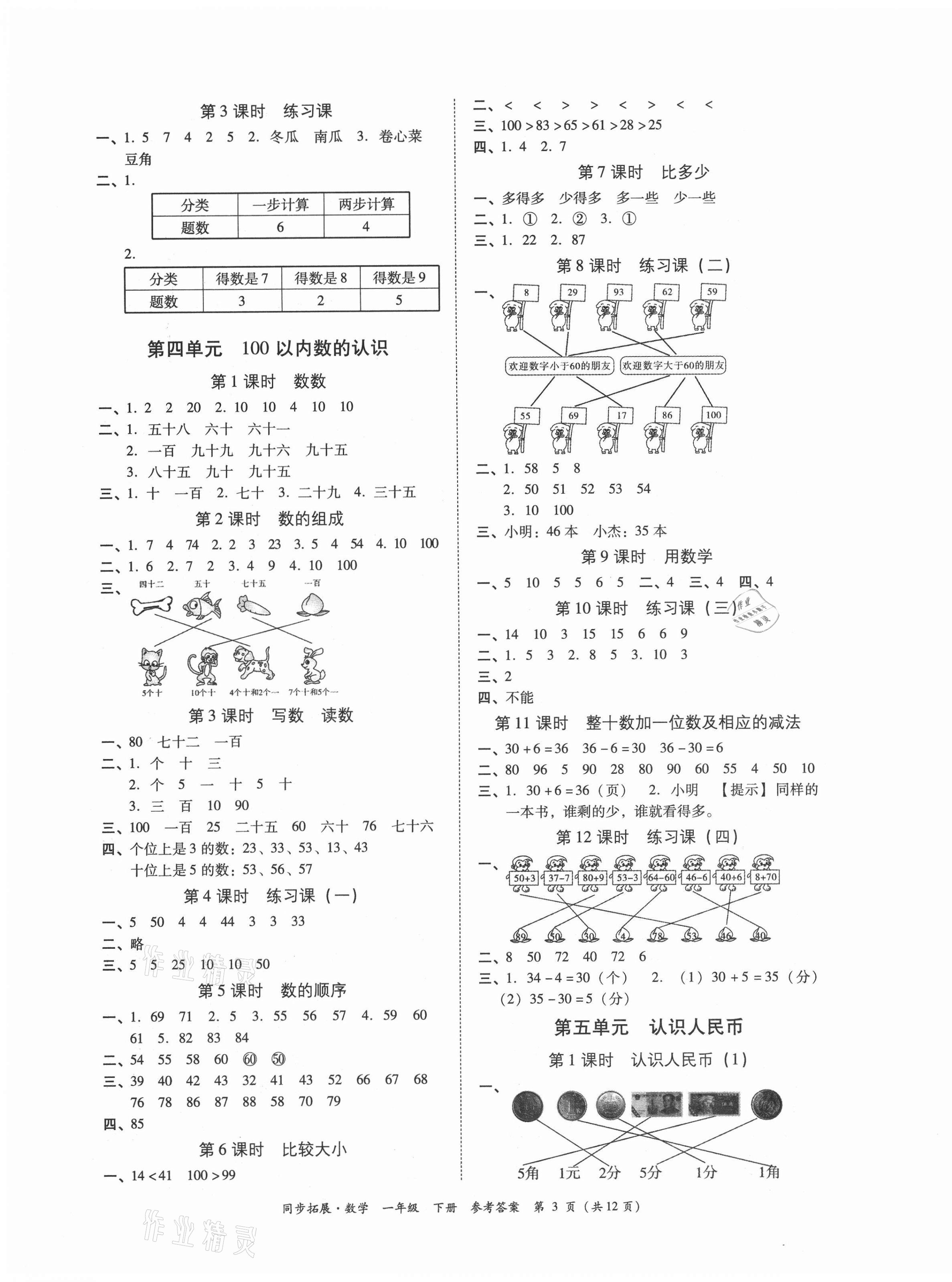 2021年同步拓展一年級數學下冊人教版 第3頁