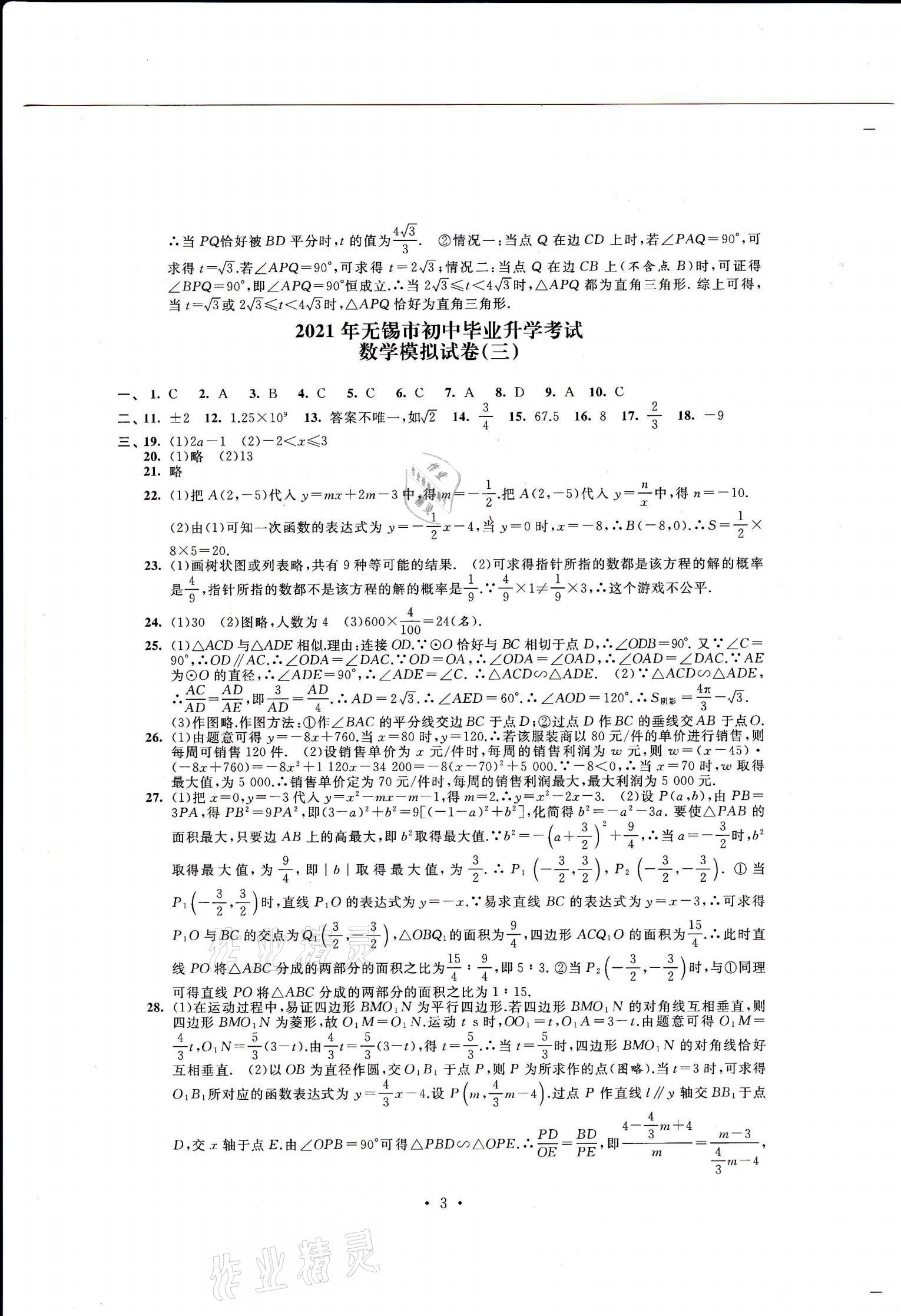 2021年多維互動(dòng)提優(yōu)課堂中考模擬總復(fù)習(xí)數(shù)學(xué) 參考答案第3頁