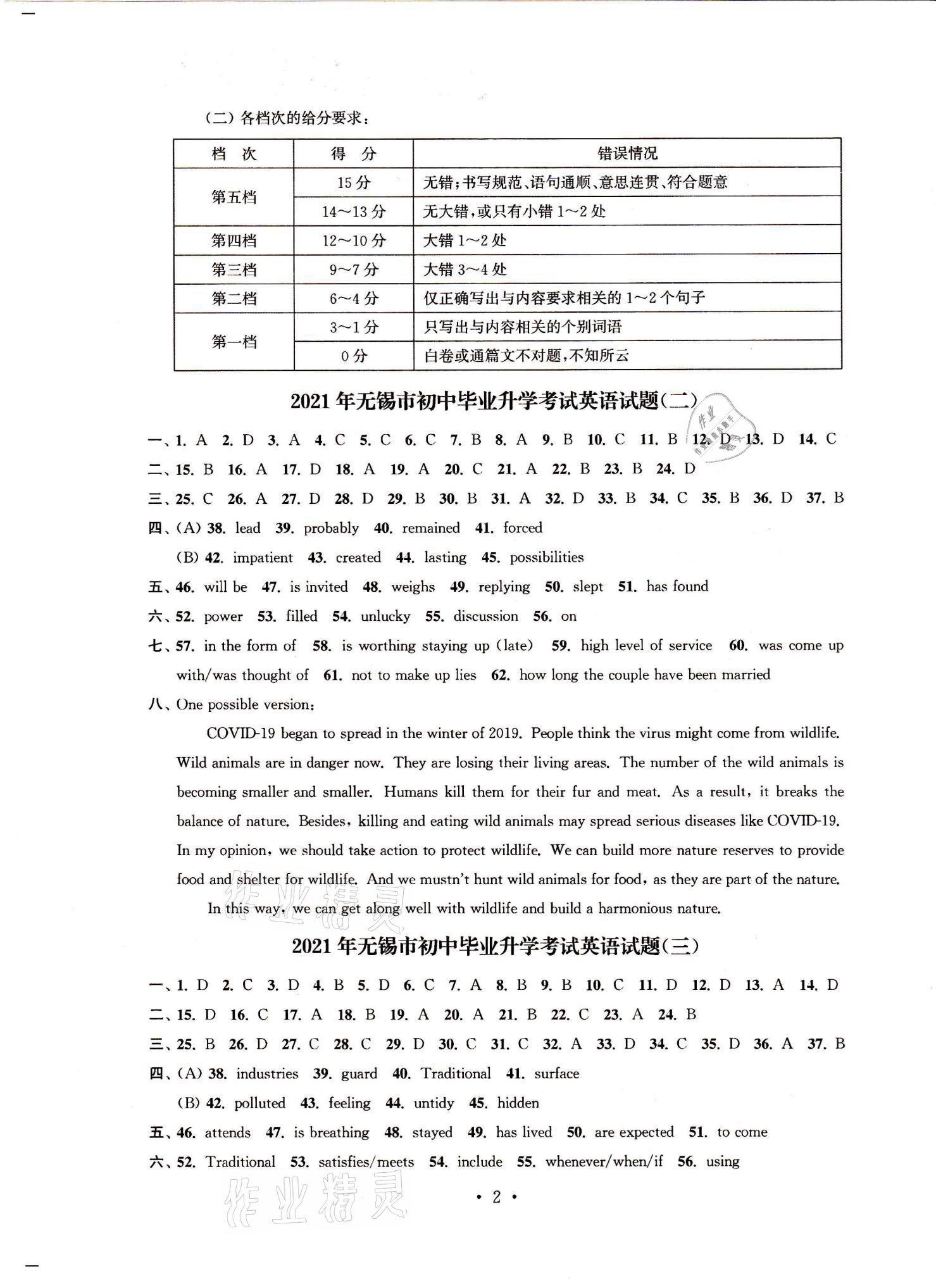 2021年多維互動提優課堂中考模擬總復習英語 參考答案第2頁