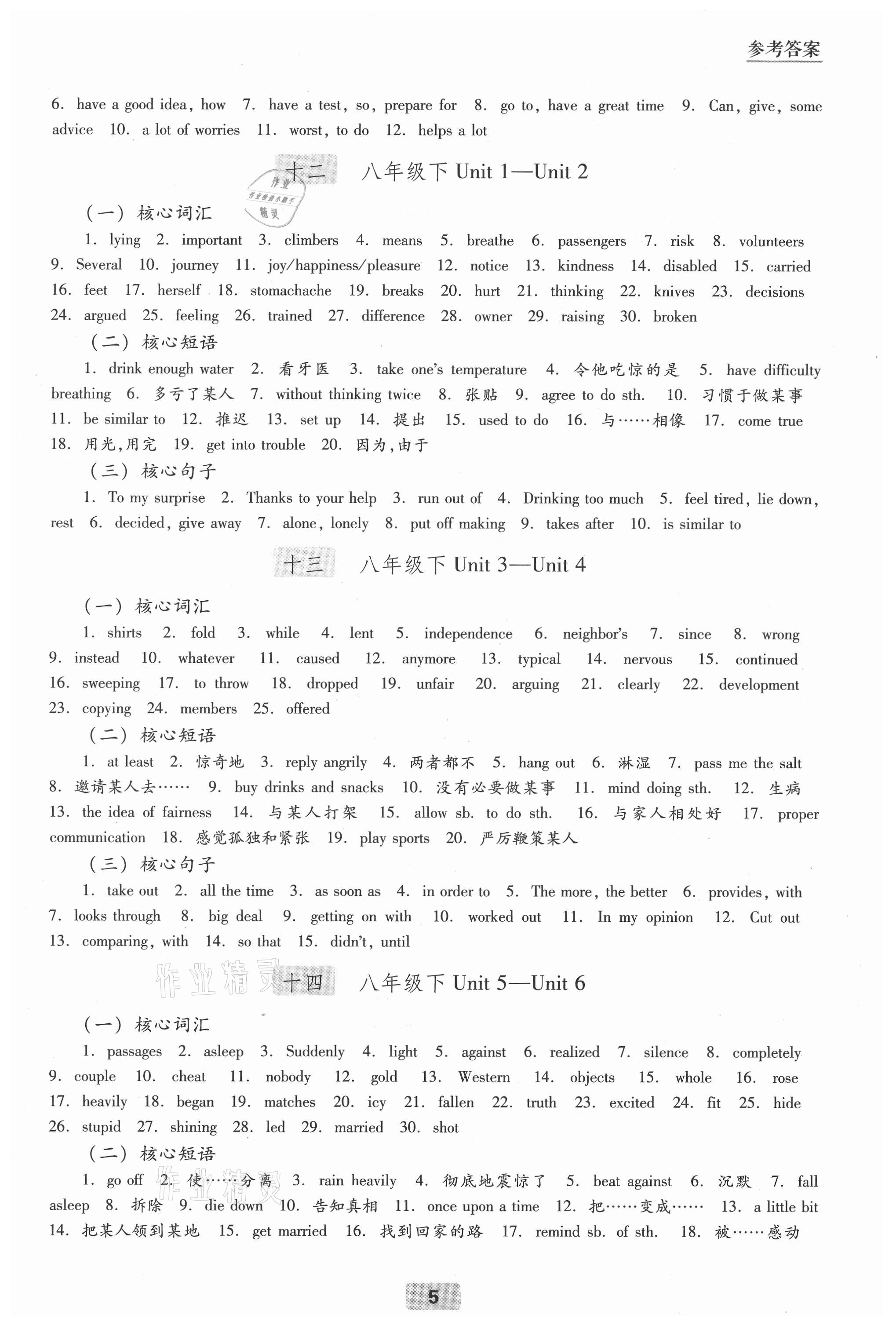 2021年初中畢業(yè)生學(xué)業(yè)考試指導(dǎo)書英語 參考答案第5頁