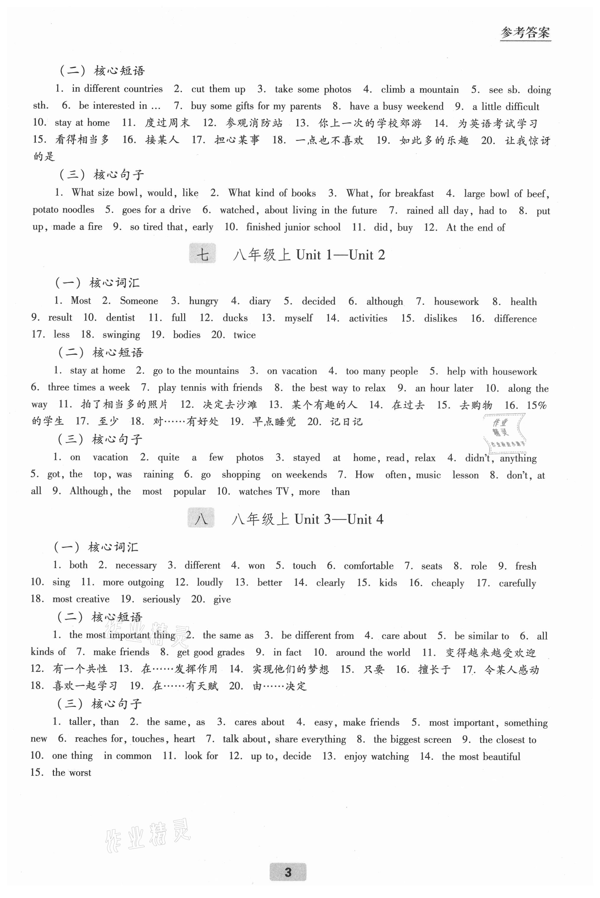 2021年初中畢業(yè)生學(xué)業(yè)考試指導(dǎo)書英語 參考答案第3頁