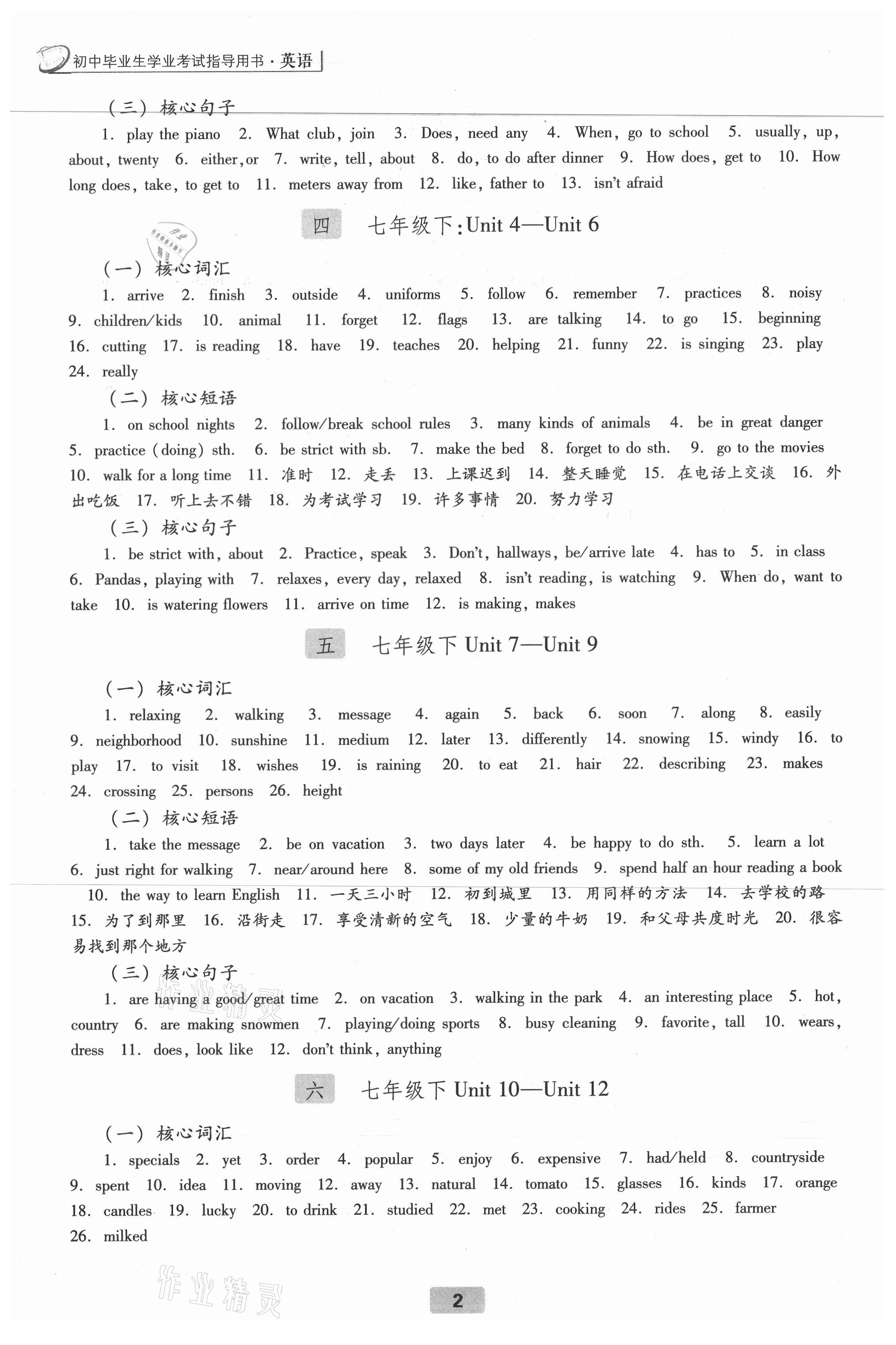 2021年初中畢業(yè)生學(xué)業(yè)考試指導(dǎo)書英語 參考答案第2頁