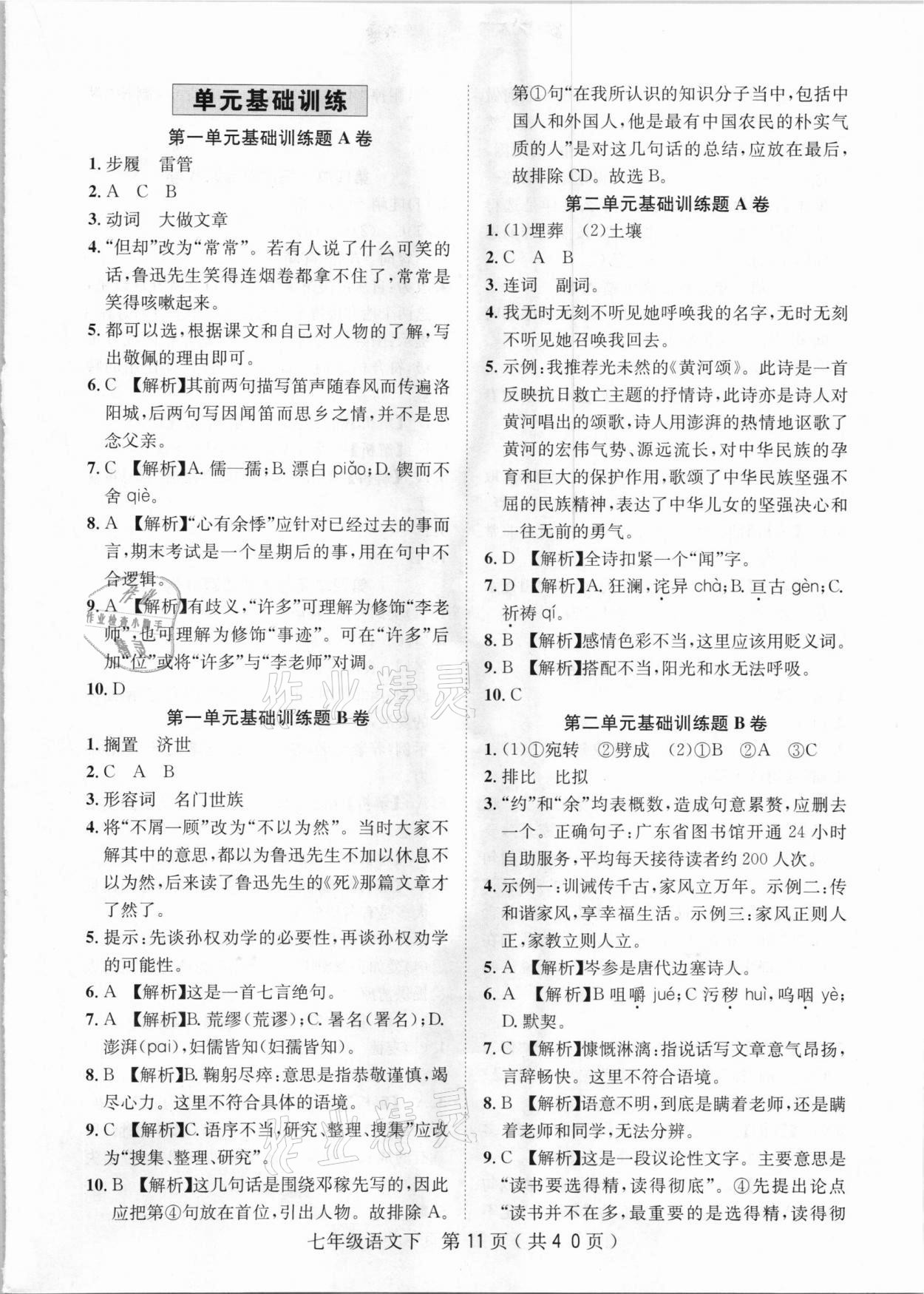 2021年考點(diǎn)專練七年級語文下冊人教版深圳專版 第11頁