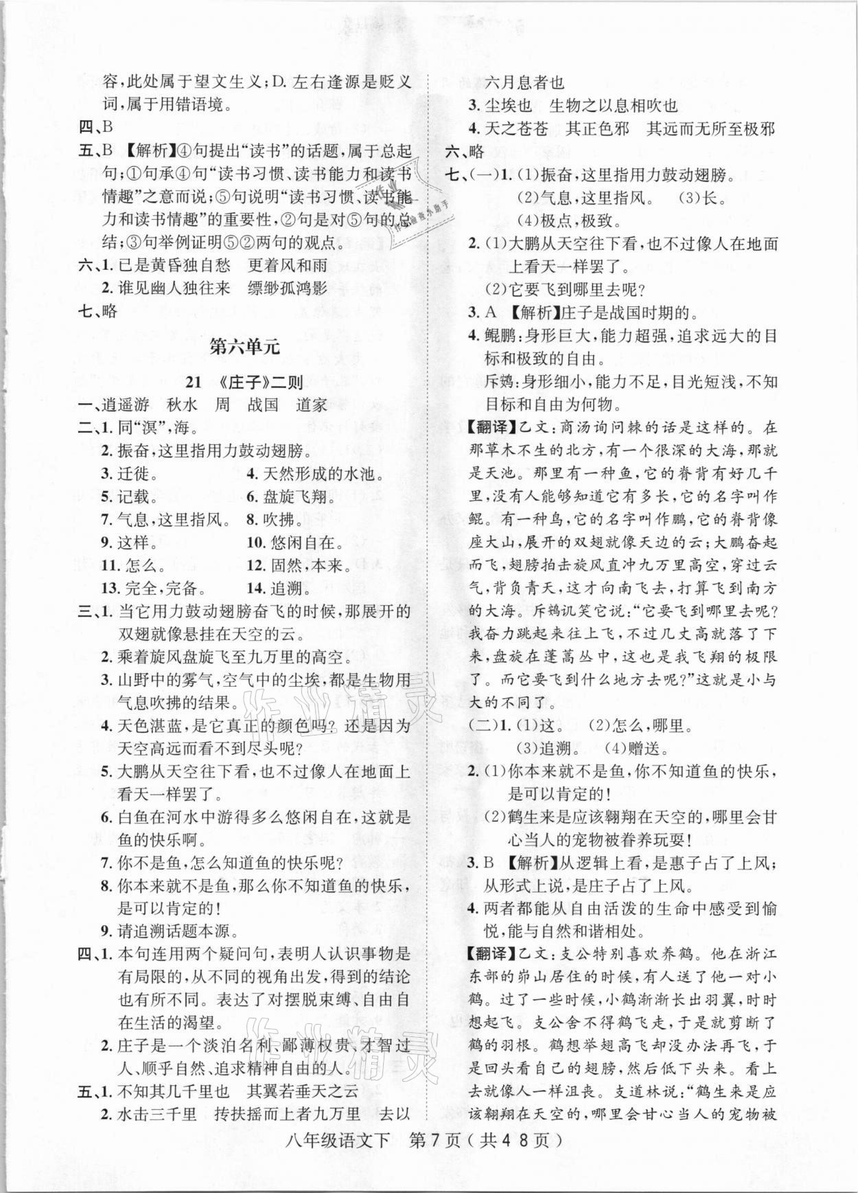 2021年考點(diǎn)專練八年級(jí)語(yǔ)文下冊(cè)人教版深圳專版 第7頁(yè)