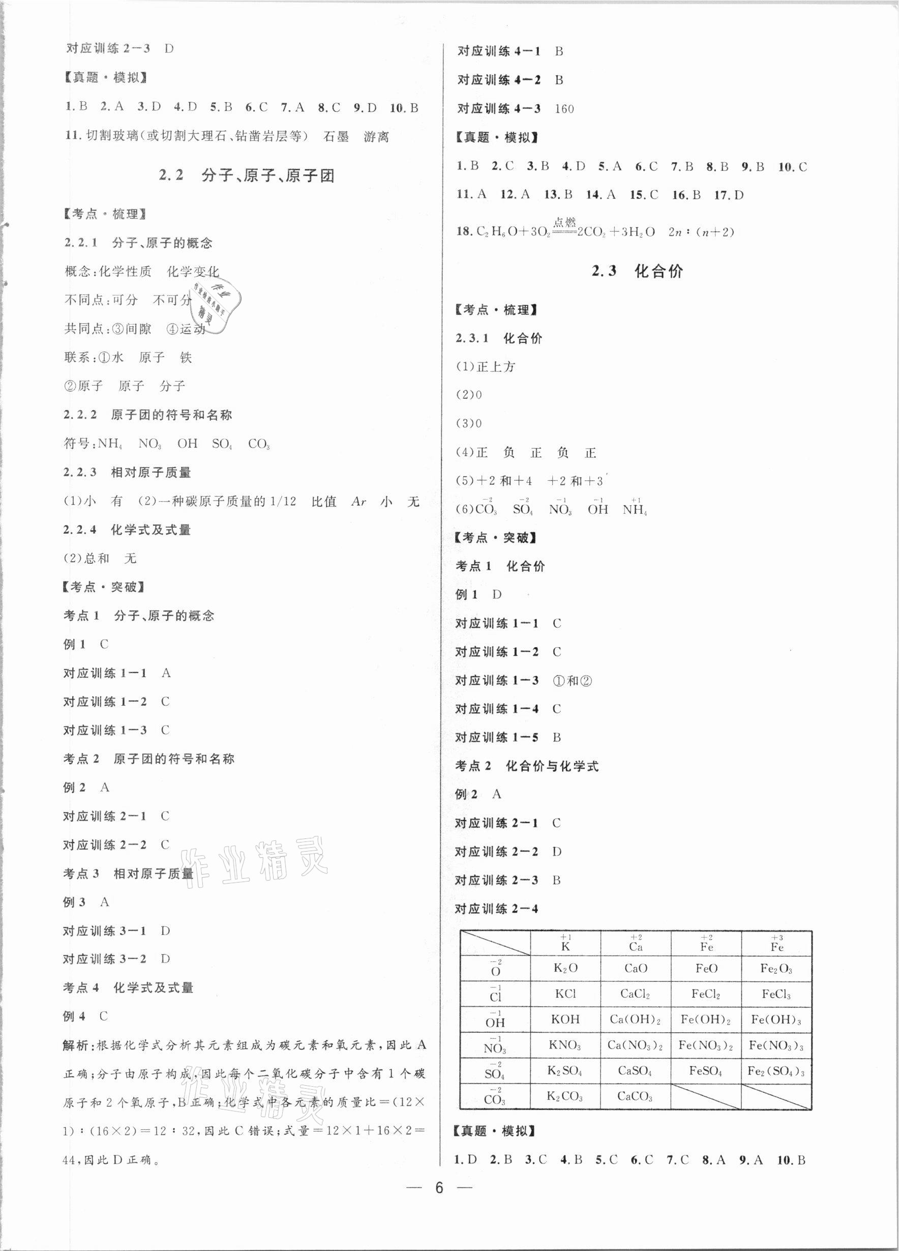 2021年鐘書(shū)金牌上海中考總復(fù)習(xí)學(xué)霸中考化學(xué)滬教版54制 參考答案第6頁(yè)