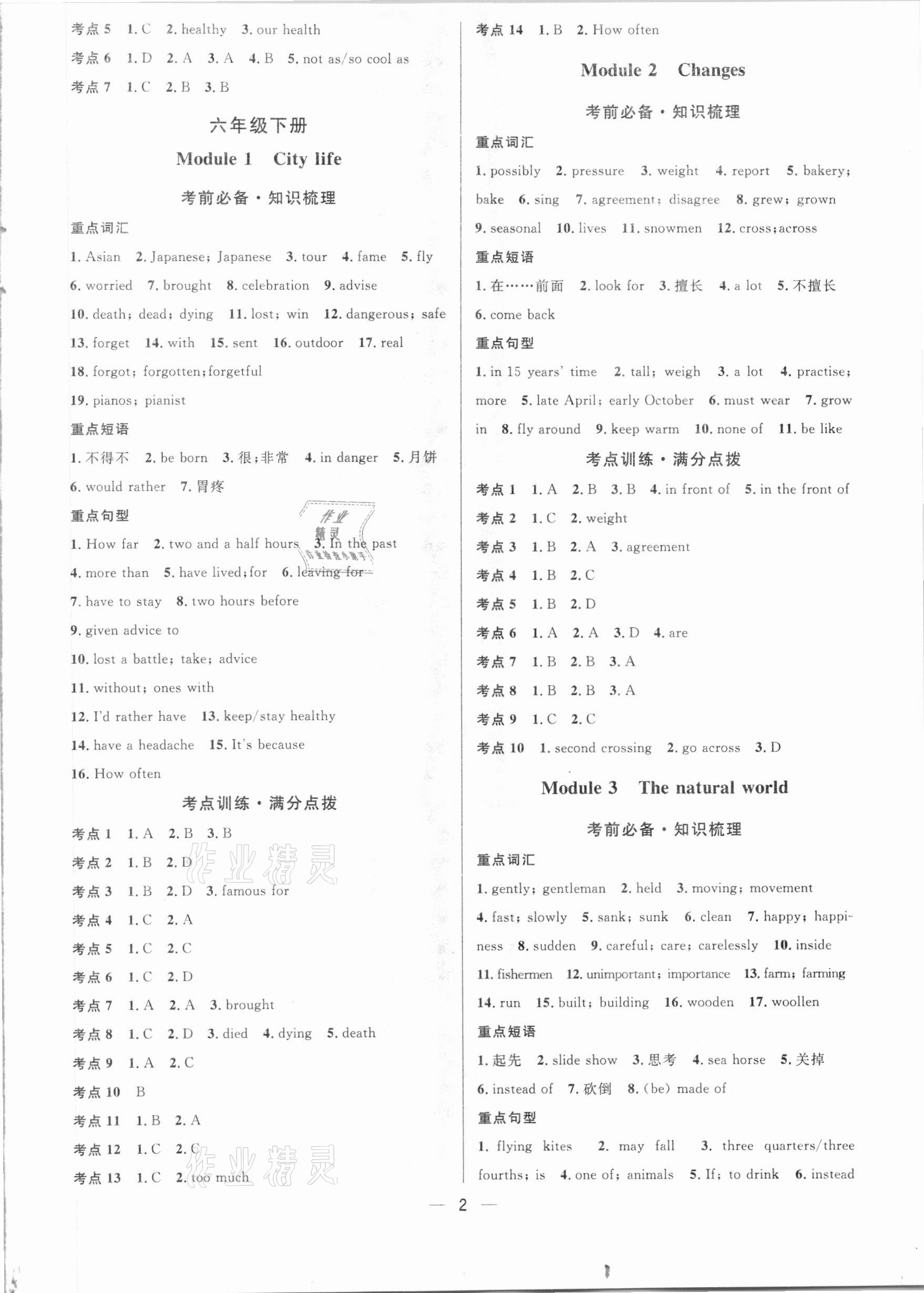 2021年钟书金牌上海中考总复习学霸中考英语沪教版54制 参考答案第2页
