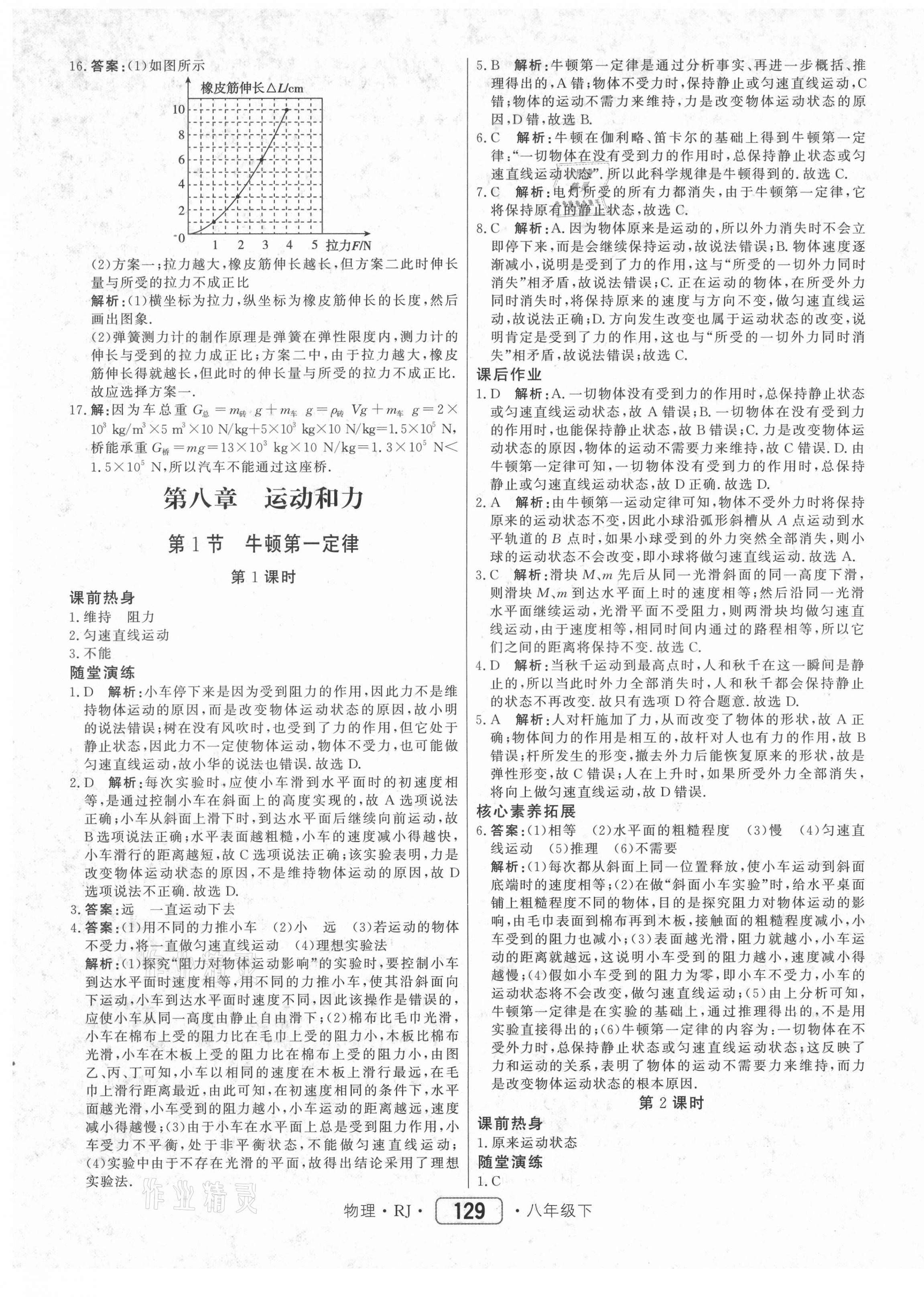 2021年紅對勾45分鐘作業(yè)與單元評估八年級物理下冊人教版 參考答案第5頁