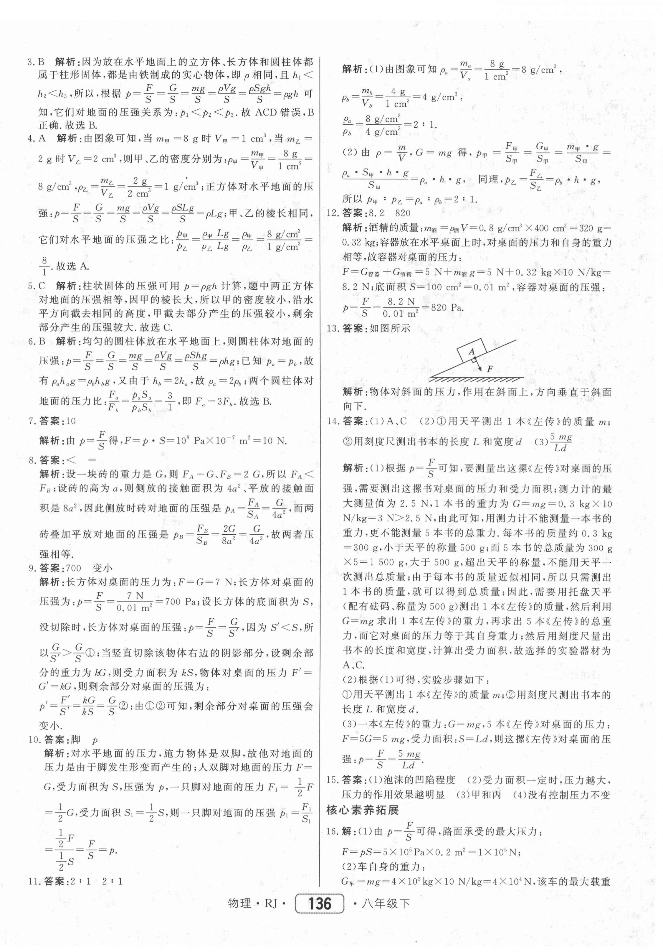 2021年紅對勾45分鐘作業(yè)與單元評估八年級物理下冊人教版 參考答案第12頁