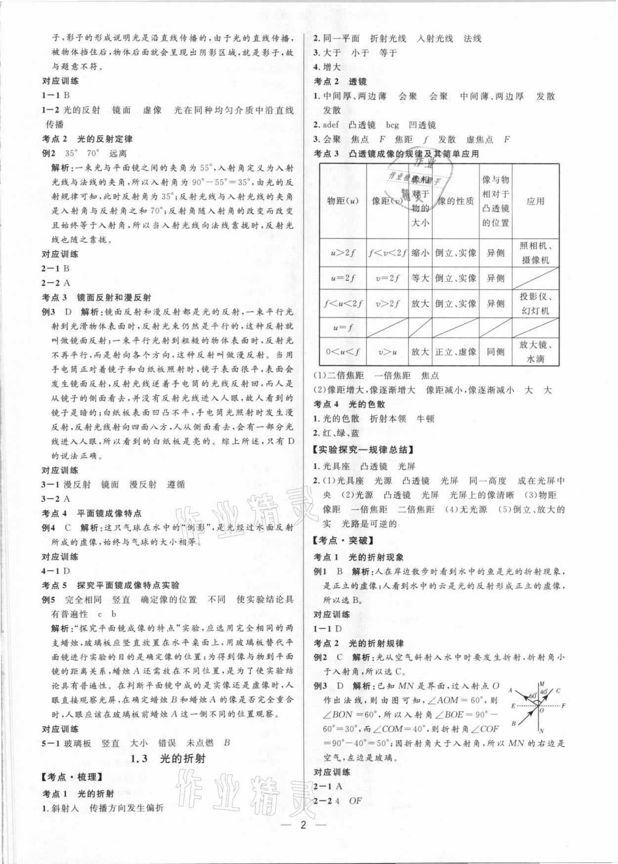 2021年钟书金牌上海中考总复习学霸中考物理沪教版54制 参考答案第2页