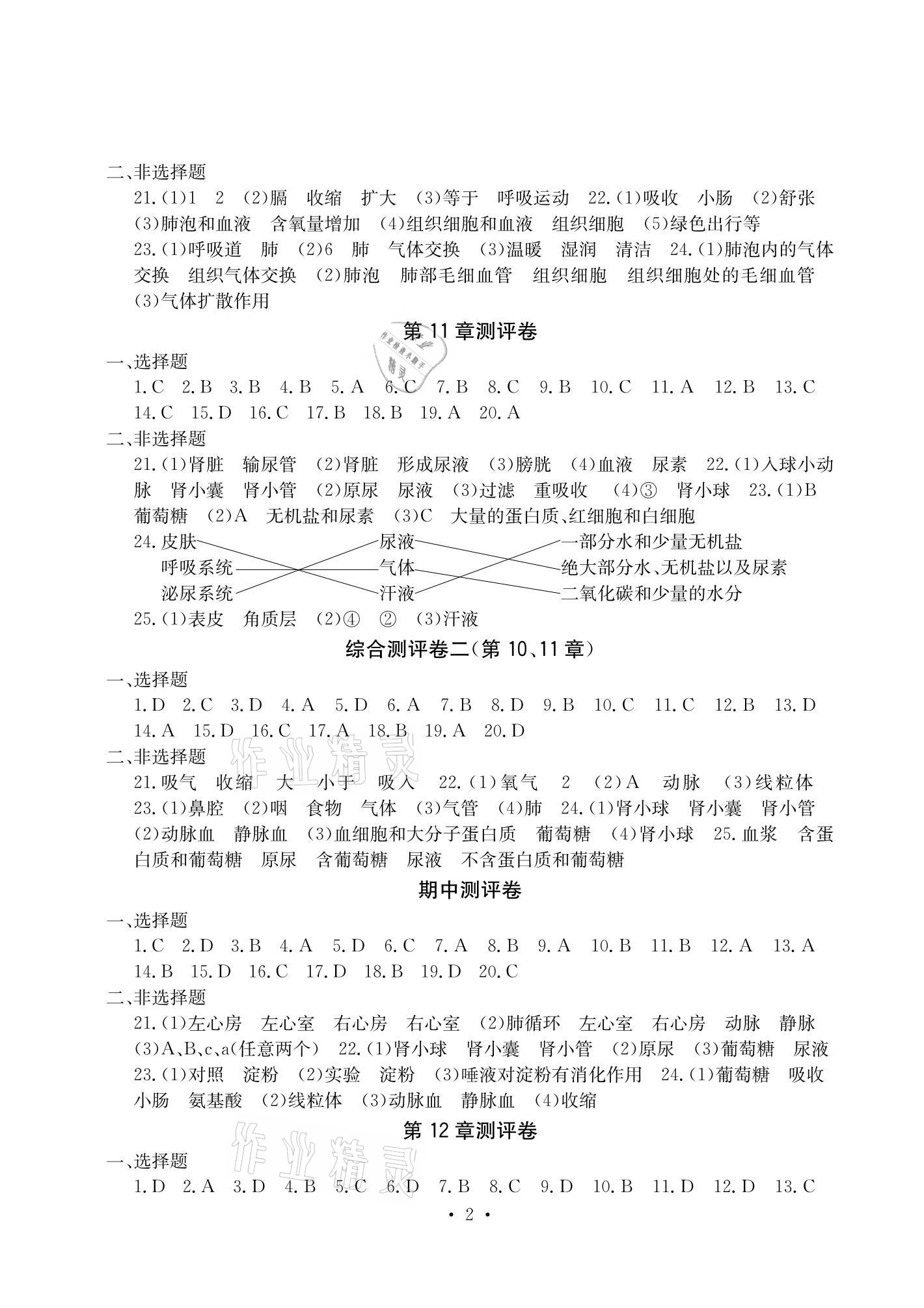 2021年大显身手素质教育单元测评卷七年级生物下册北师大版检5贵港专版 参考答案第2页