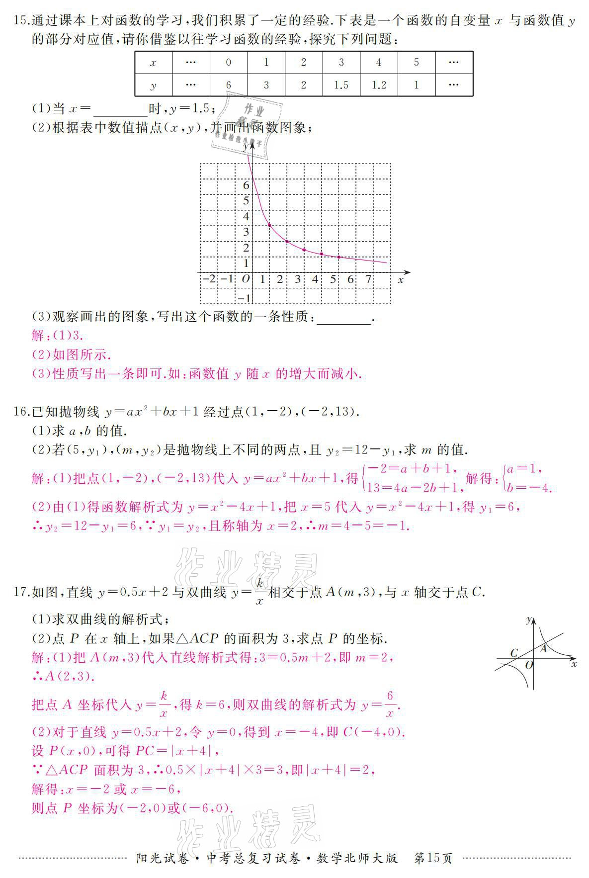 2021年陽光試卷中考總復(fù)習(xí)試卷數(shù)學(xué)北師大版 參考答案第15頁