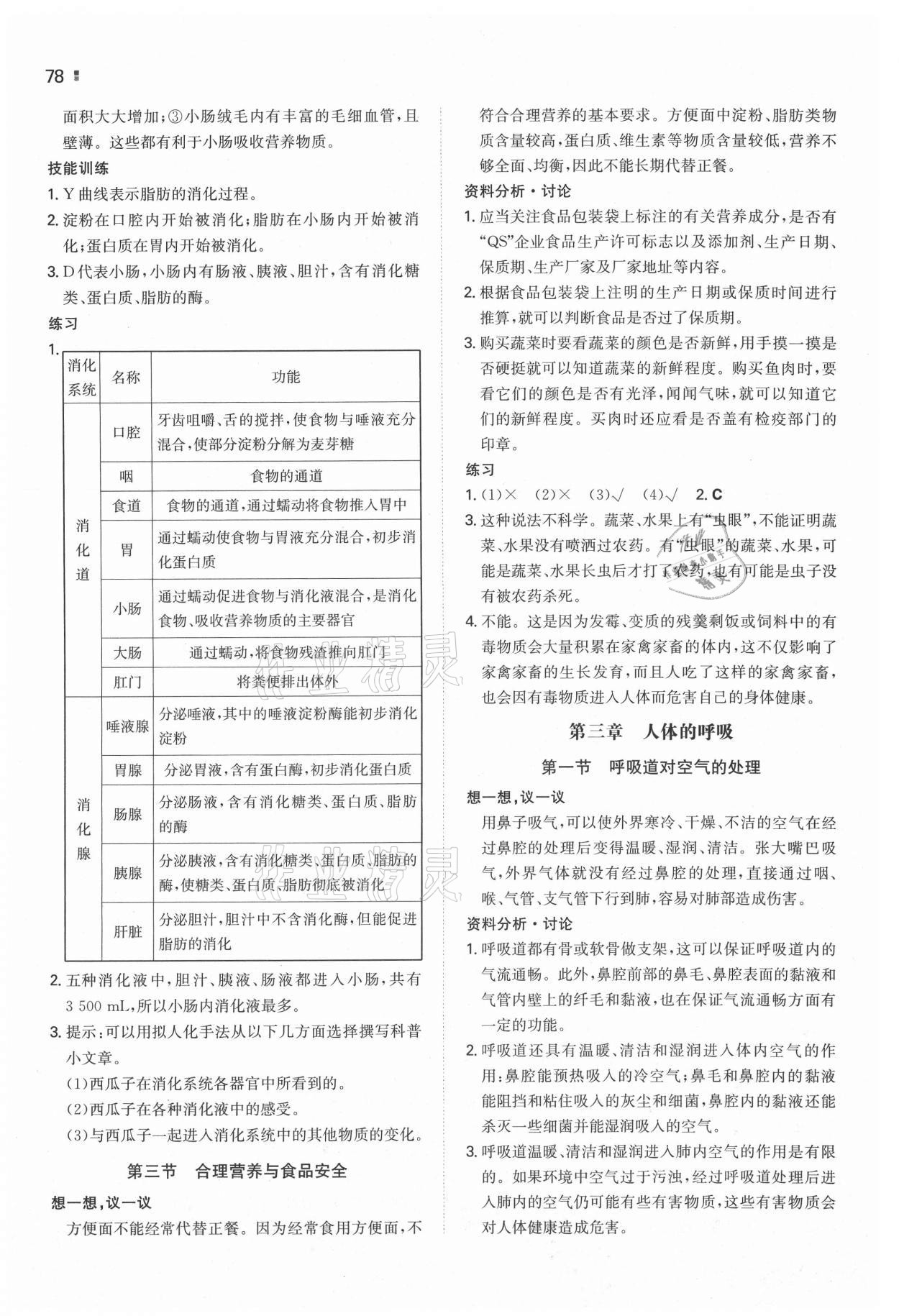 2021年一本七年級(jí)初中生物下冊(cè)人教版 參考答案第3頁