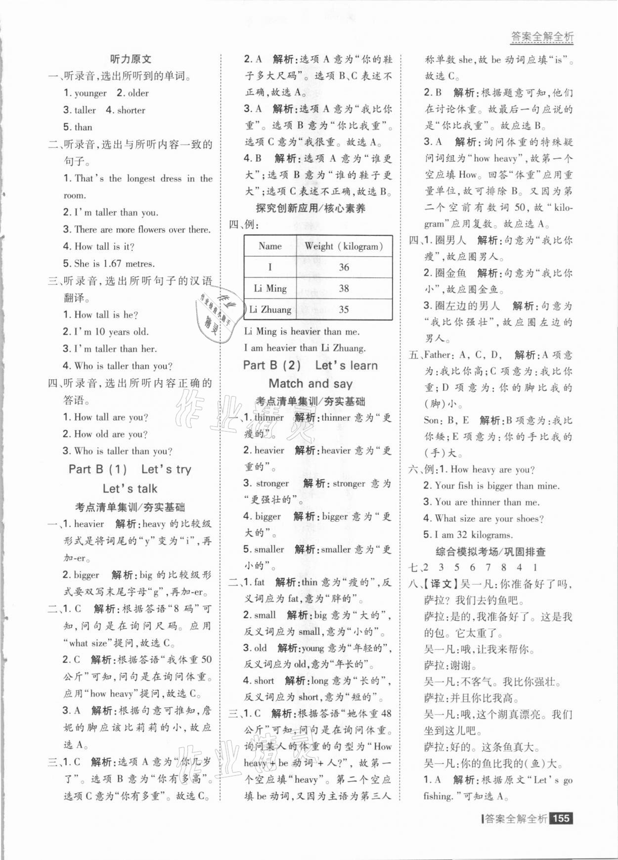 2021年考點(diǎn)集訓(xùn)與滿分備考六年級(jí)英語下冊(cè)人教PEP版 參考答案第3頁