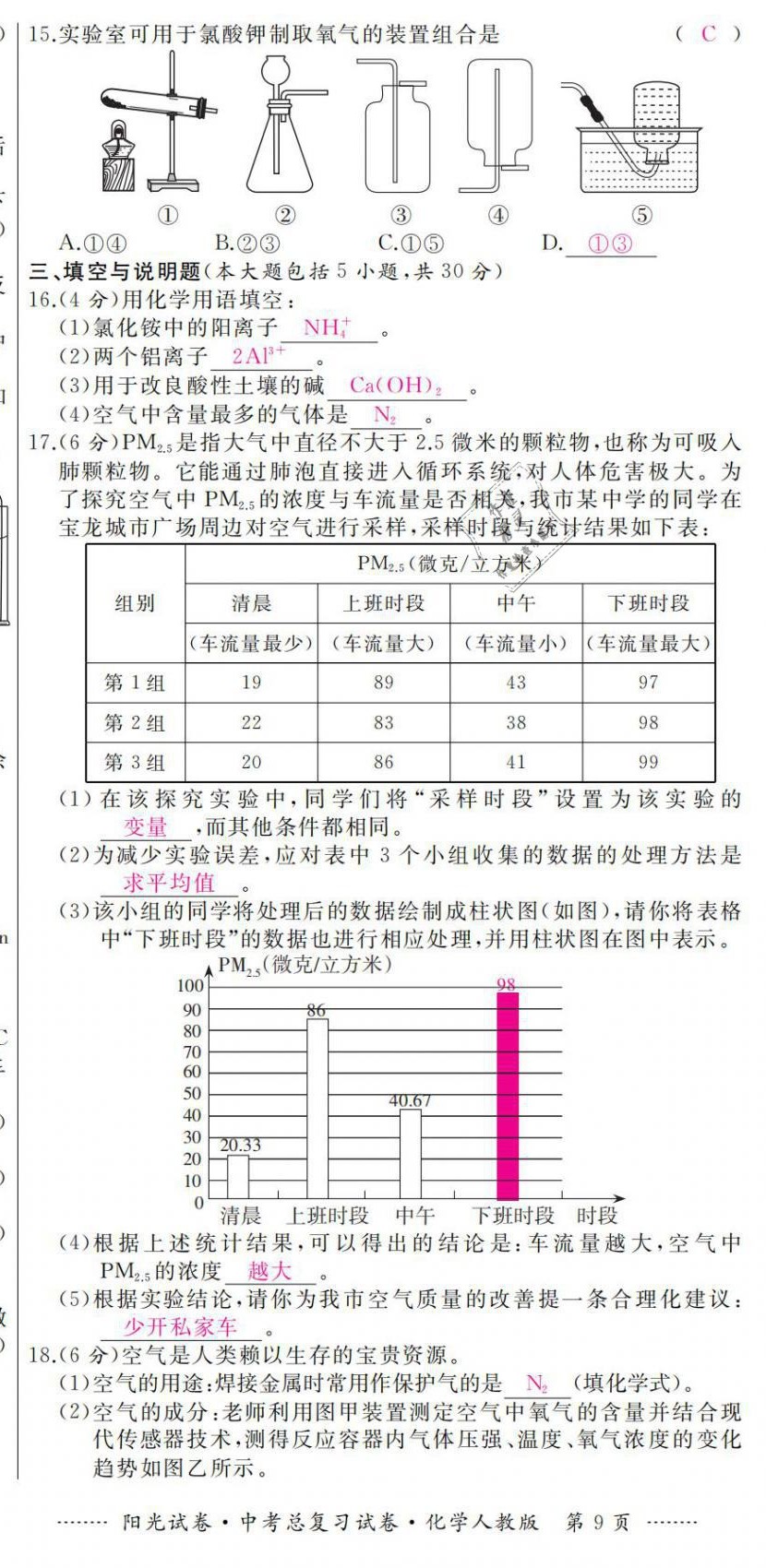 2021年阳光试卷中考总复习试卷化学人教版 第9页